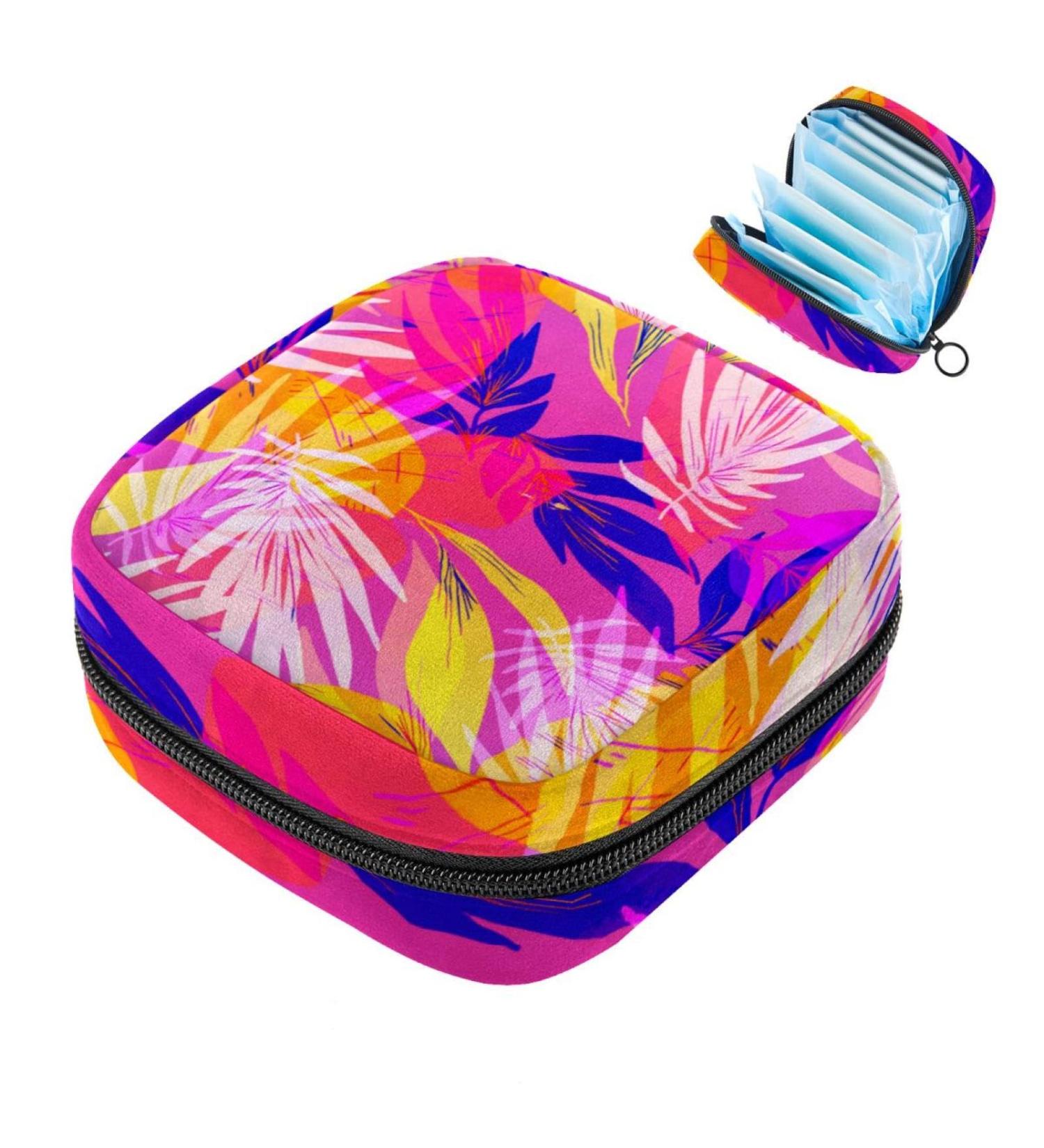 Portable Storage Bags for Women's Bandages & Menstrual Products - Tropical Pink Leaves Design - Buy Online on GoSupps.com
