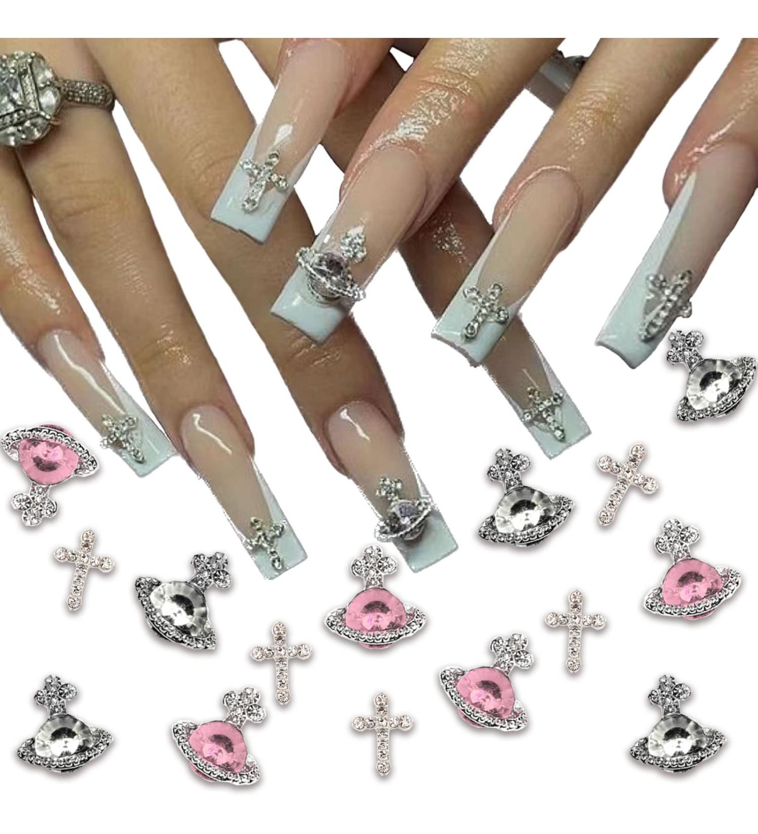 25 Pieces Planet Nail Art Charms - 3D Cross & Saturn Rhinestone Nail Gems | Shiny Acrylic Nail Accessories for Women - Buy Online on GoSupps.com