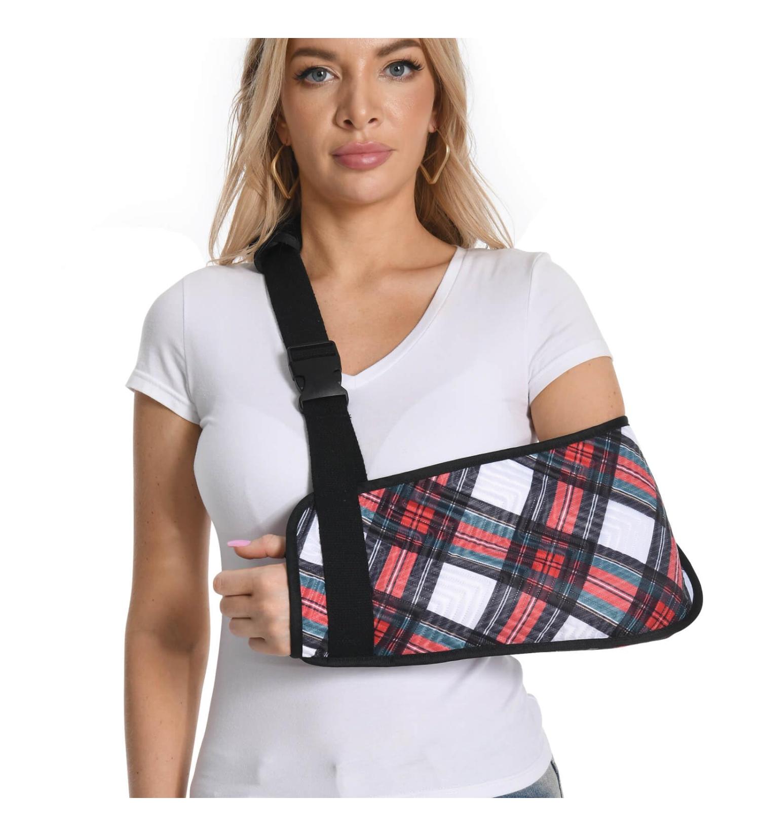 Shop Plaid Arm Sling for Shoulder Injury - Adjustable Soft Fabric Shoulder Immobilizer for Rotator Cuff Surgery - Unisex Red - Buy Online on GoSupps.com