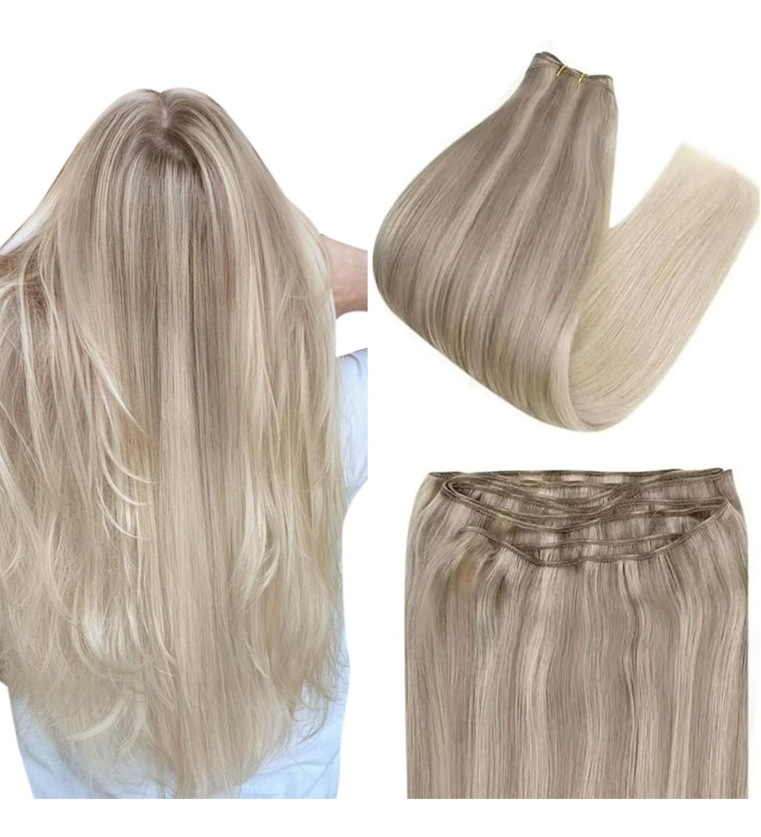 EASYOUTH Sew in Hair Extensions Human Hair Weft 18 Inch Blonde Ombre Double Weft 100g 3-Weft #18/22/60 Nordic - Buy Online on GoSupps.com