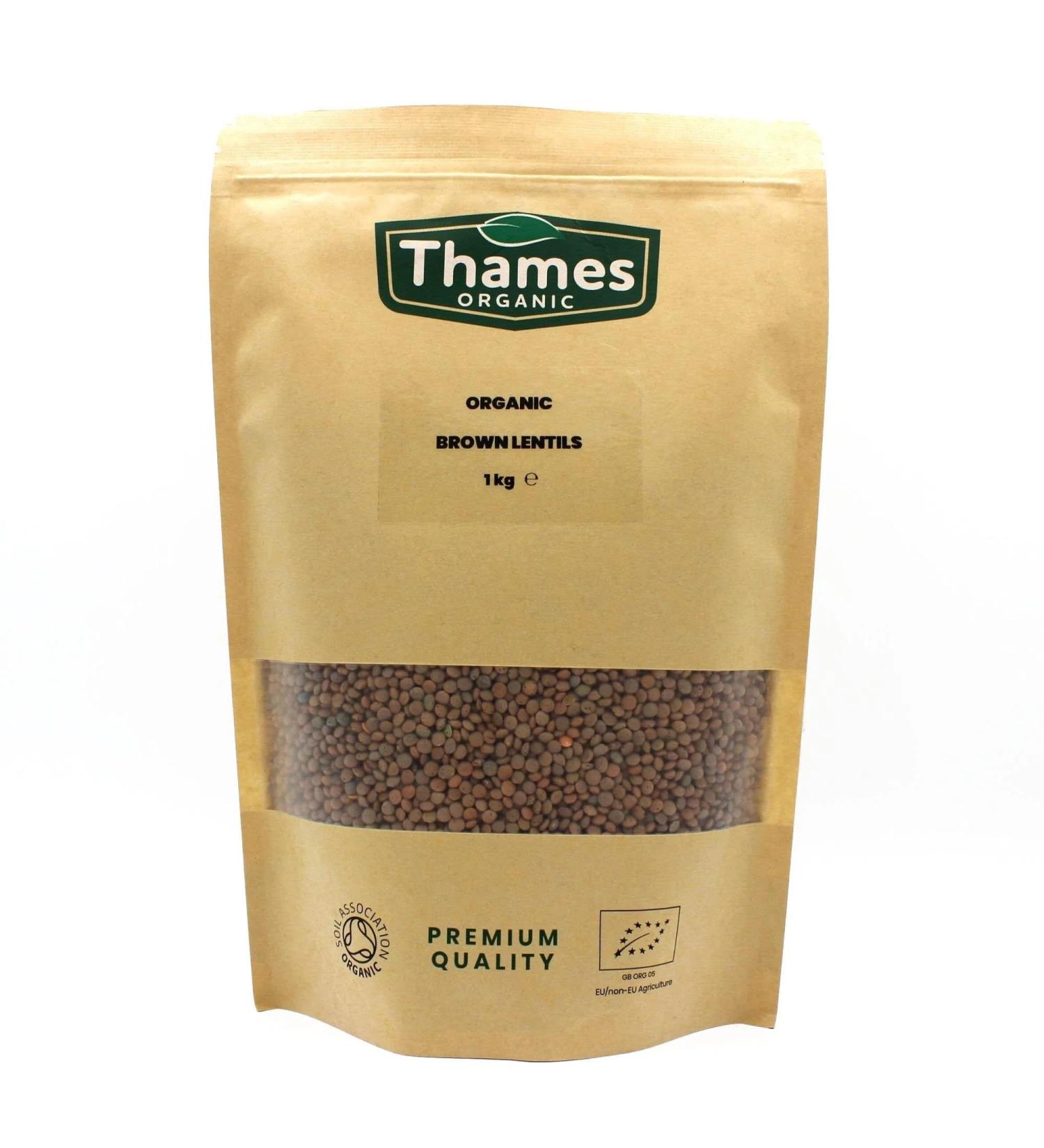 Organic Brown Lentils 1kg - High Fibre High Protein No Additives No Preservatives Raw Vegan GMO-Free - Perfect for Soups Salads and Curries - Nutritious and Flavorful - Thames Organic - Buy Online on GoSupps.com