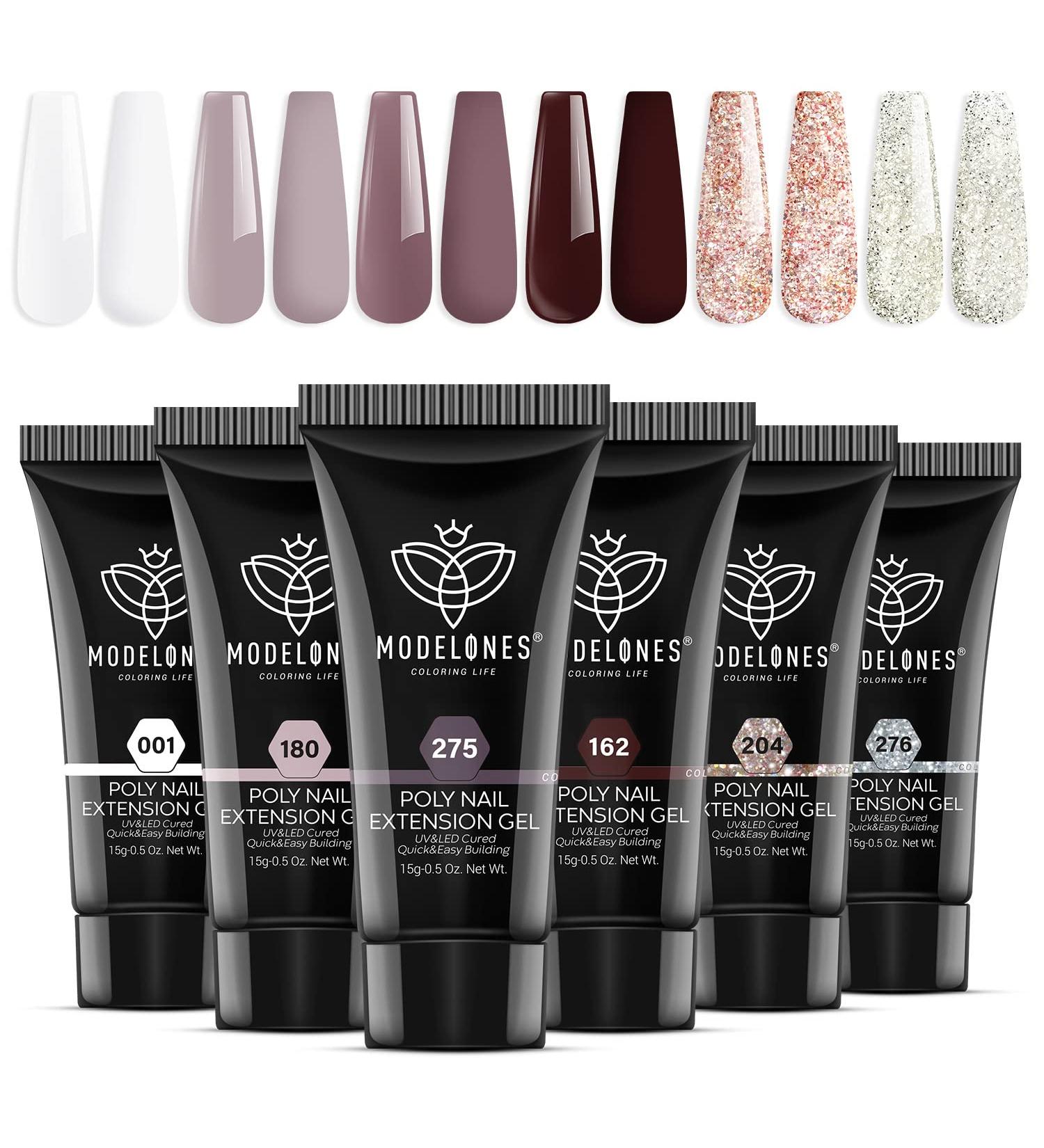 Modelones 6 Colors Poly Nail Gel Set | Burgundy Red Brown Champagne Gold Extension Gel | Nail Enhancement Builder Kit for DIY Manicure | Elegant Lady Collection | Home Salon Beauty Gift - Buy Online on GoSupps.com