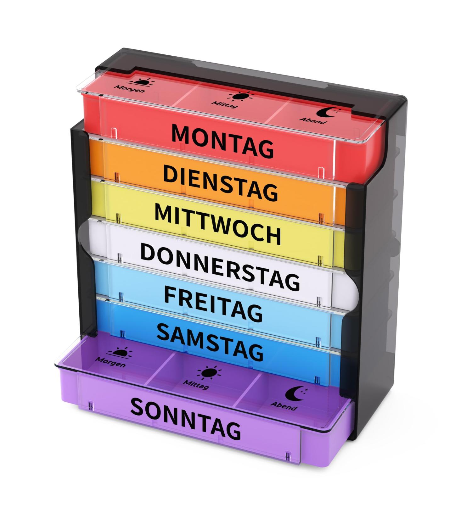 Weekly Pill Organizer Opret 7-Day Medication Box with 3 Compartments | Black Tablet Dispenser for Morning & Evening Doses - Buy Online on GoSupps.com