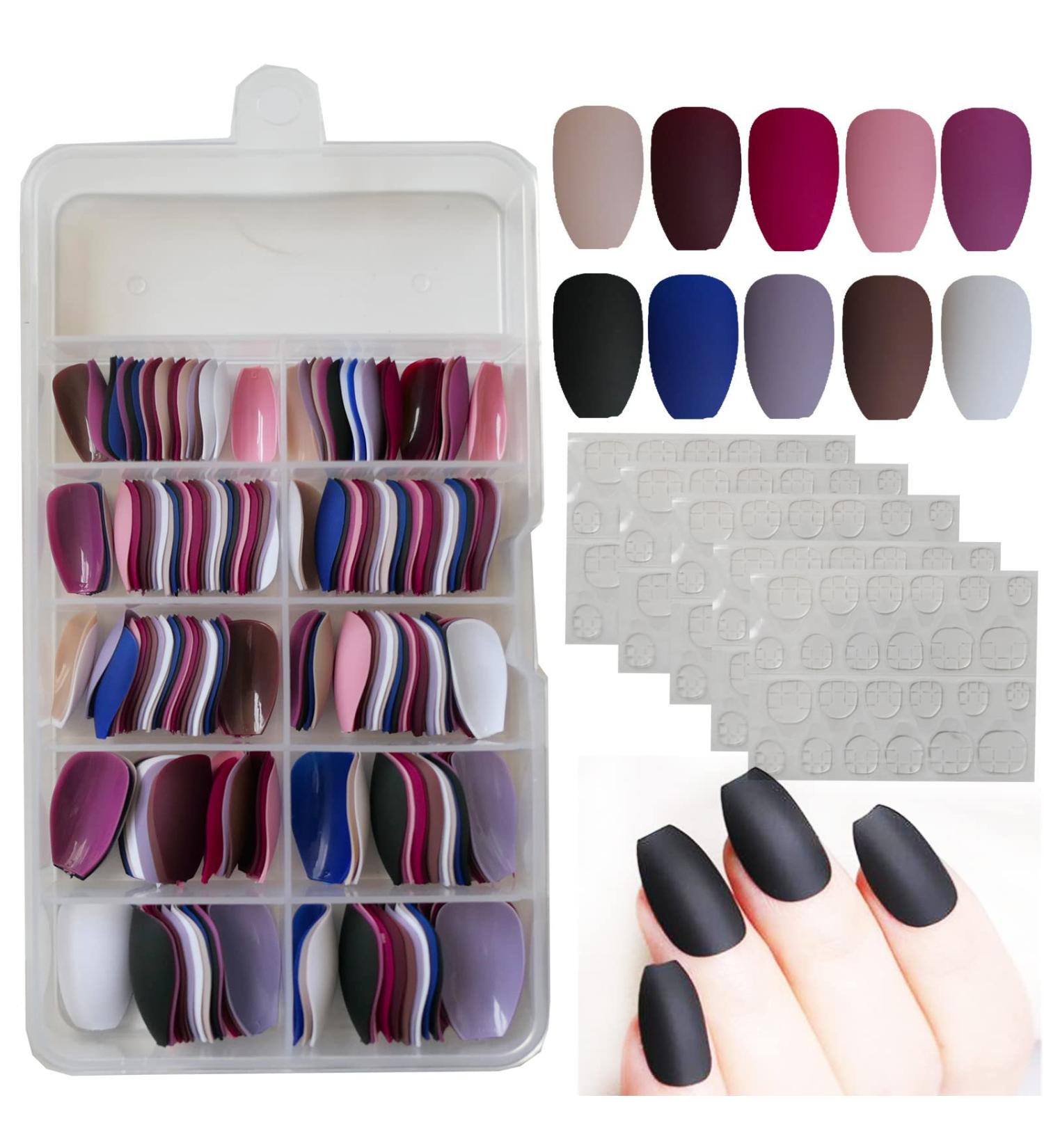 240pc Short Coffin Matte False Nails Set with Case - Trendy Mixed Colored Acrylic Fake Nail Tips for Kids/Women/Girls - Buy Online on GoSupps.com