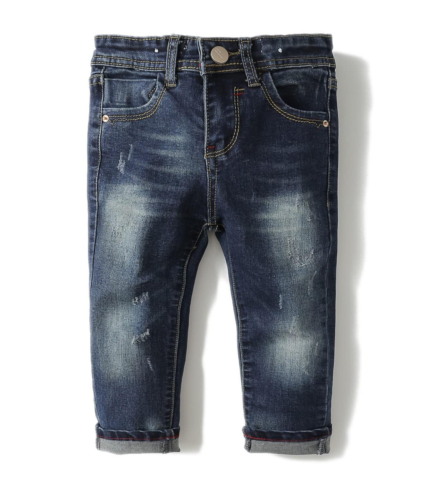 KIDSCOOL SPACE Baby Slim Jeans | Elastic Waist Ripped Denim Pants | Dark Blue, Size 2-3 Years - 2098 - Buy Online on GoSupps.com