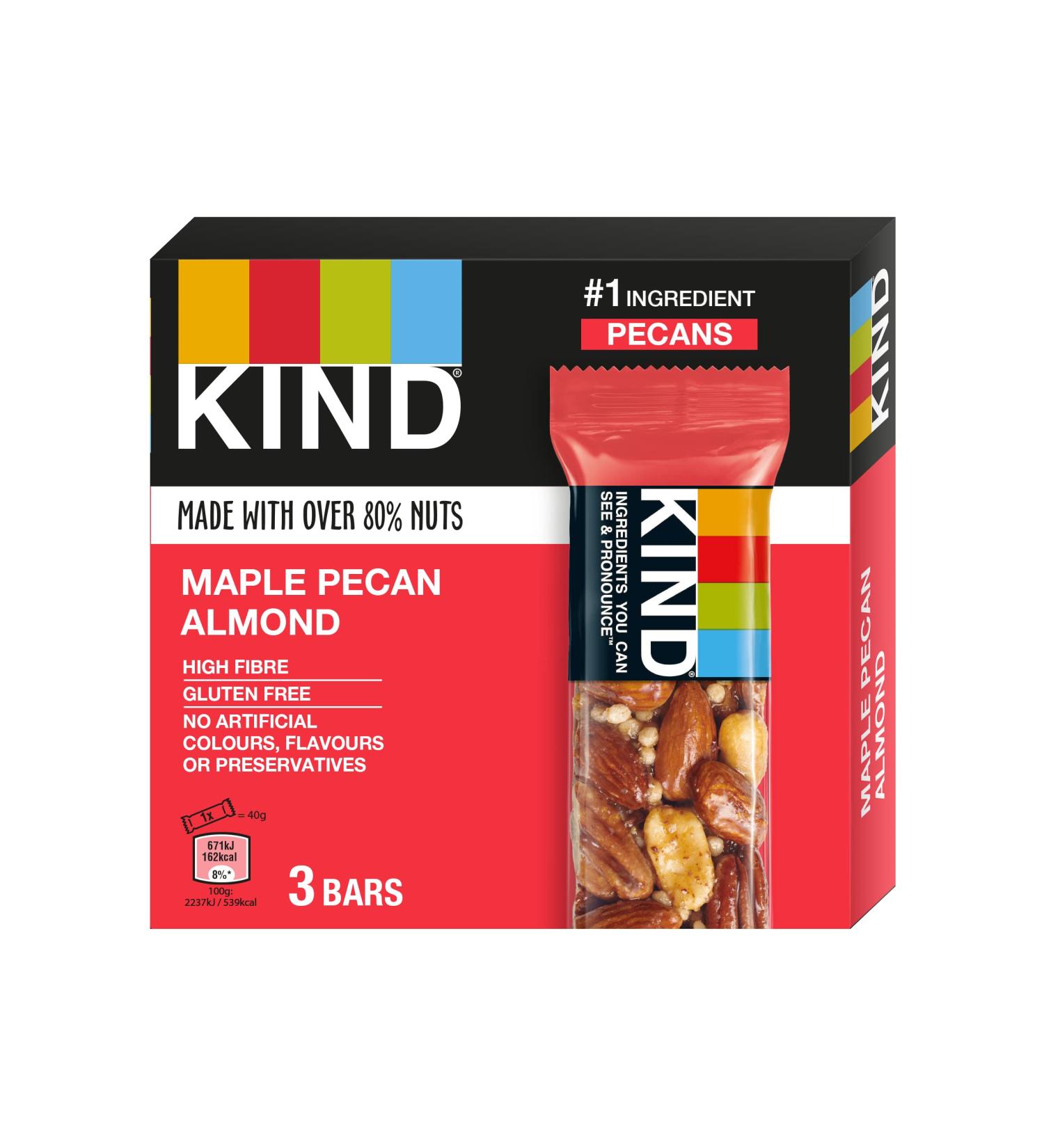 KIND Bars Maple Pecan Almond - Healthy Gluten Free & Low Calorie Snack Bars (3 Bars) - Buy Online on GoSupps.com