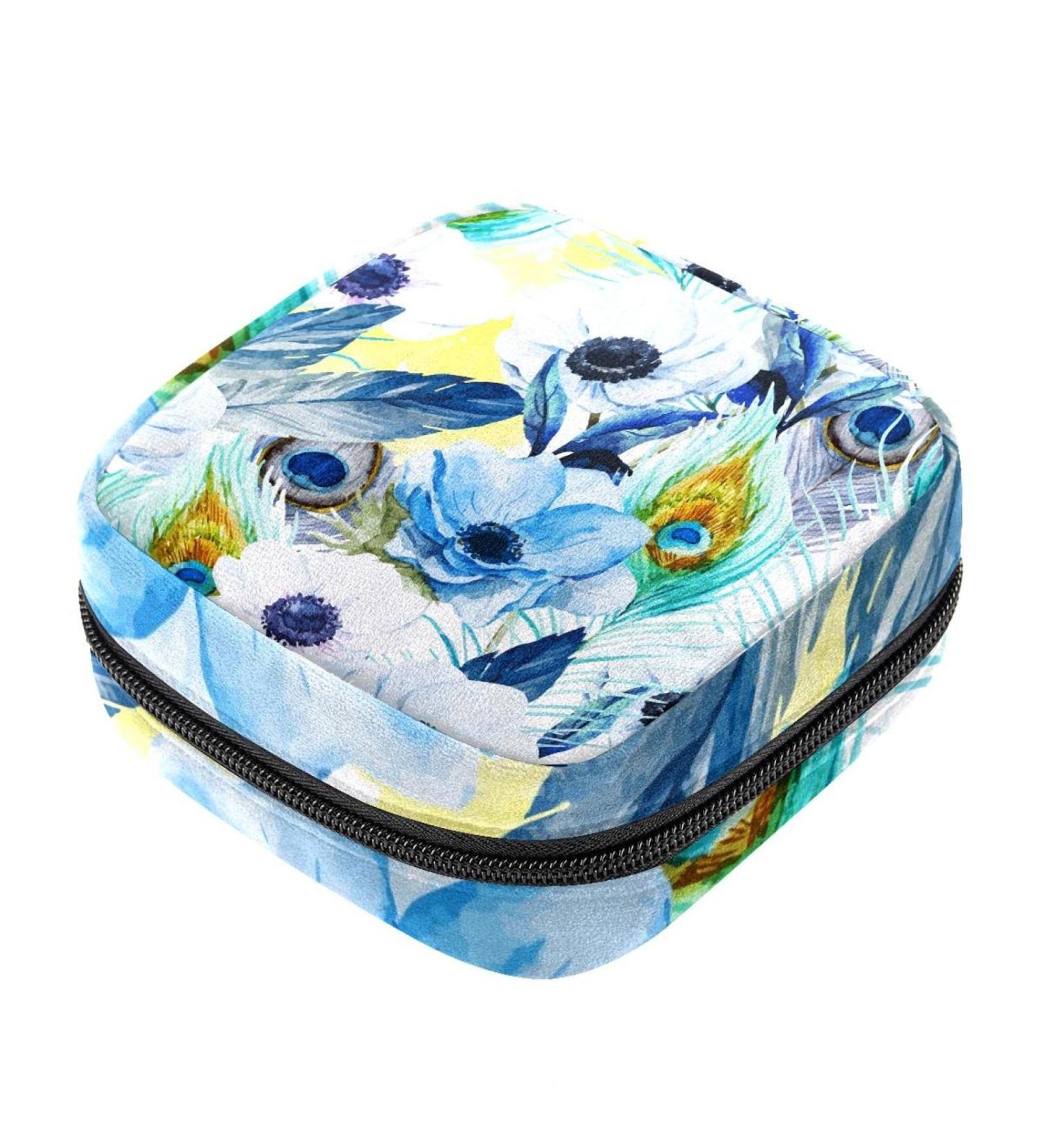 Watercolor Napkin Storage Bag with Peacock Flowers | Portable Menstrual Cup Holder for Women & Teens - Buy Online on GoSupps.com