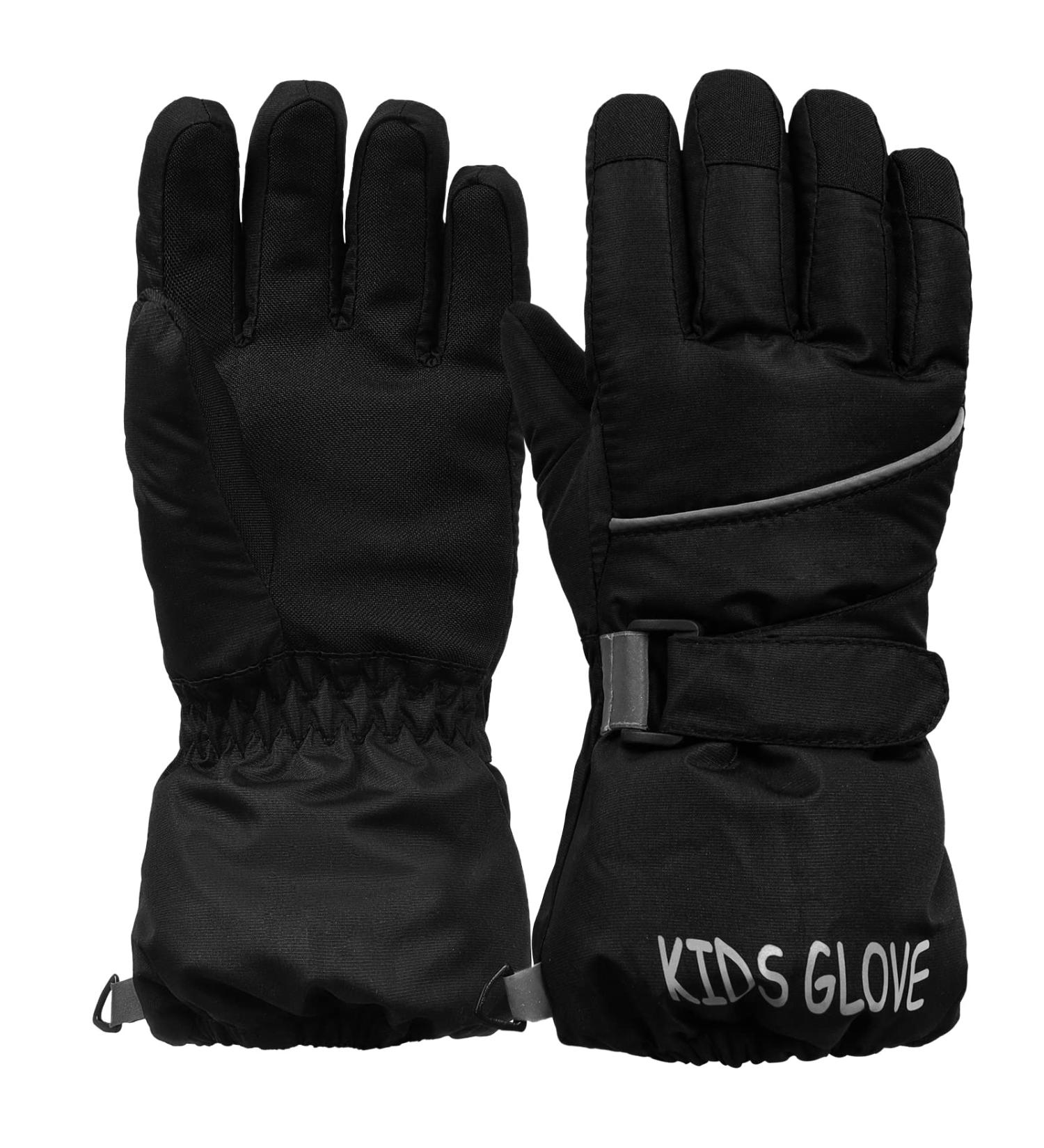Waterproof Kids Ski Gloves | Windproof Winter Sports Gloves for Children - Black Size M (8-10 Years) - Buy Online on GoSupps.com