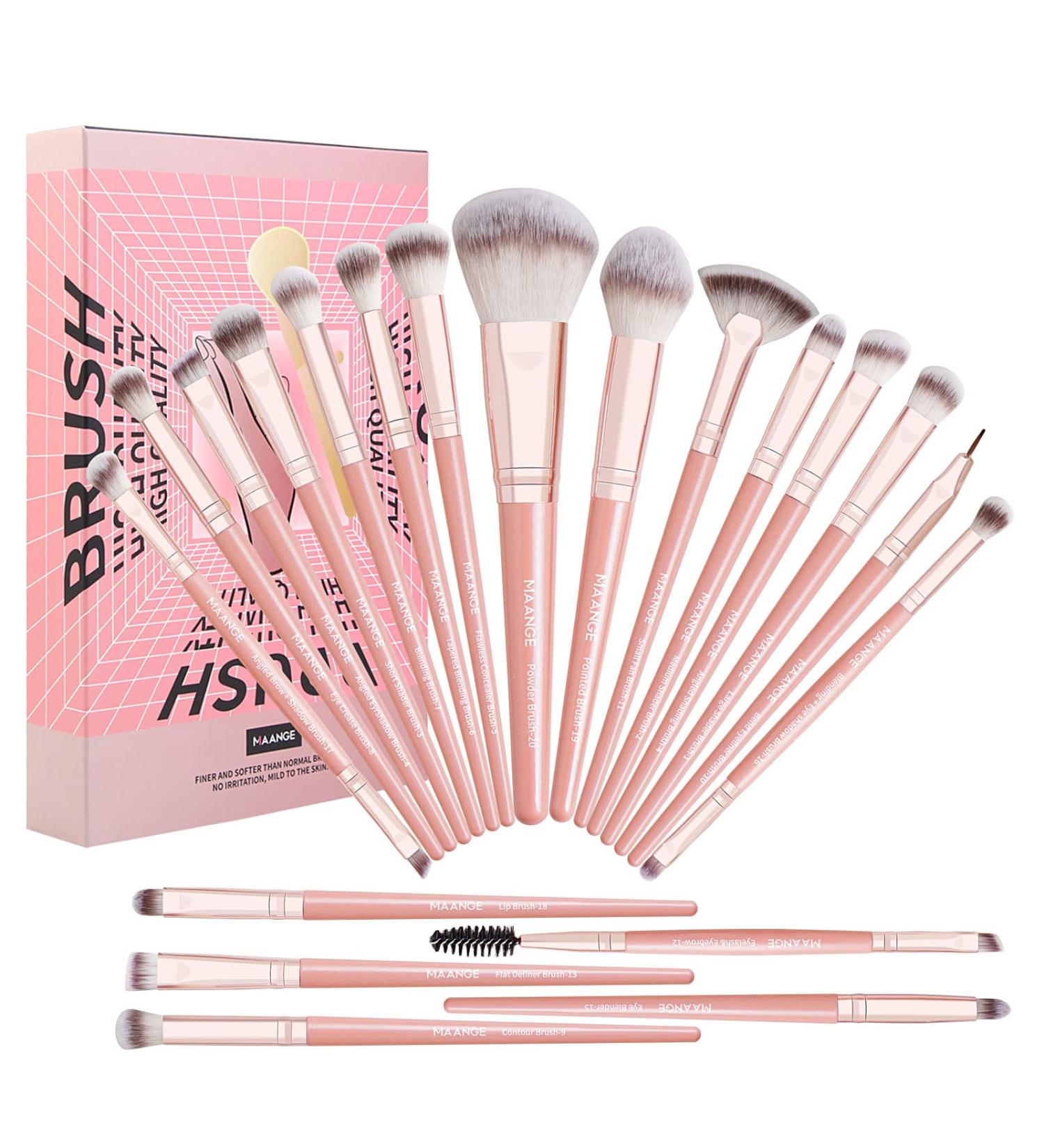 20pcs Professional Makeup Brush Set - Travel Kabuki & Eyeshadow Brushes with Gift Box | Pink Cosmetic Brush Set for Foundation & Concealer - Buy Online on GoSupps.com