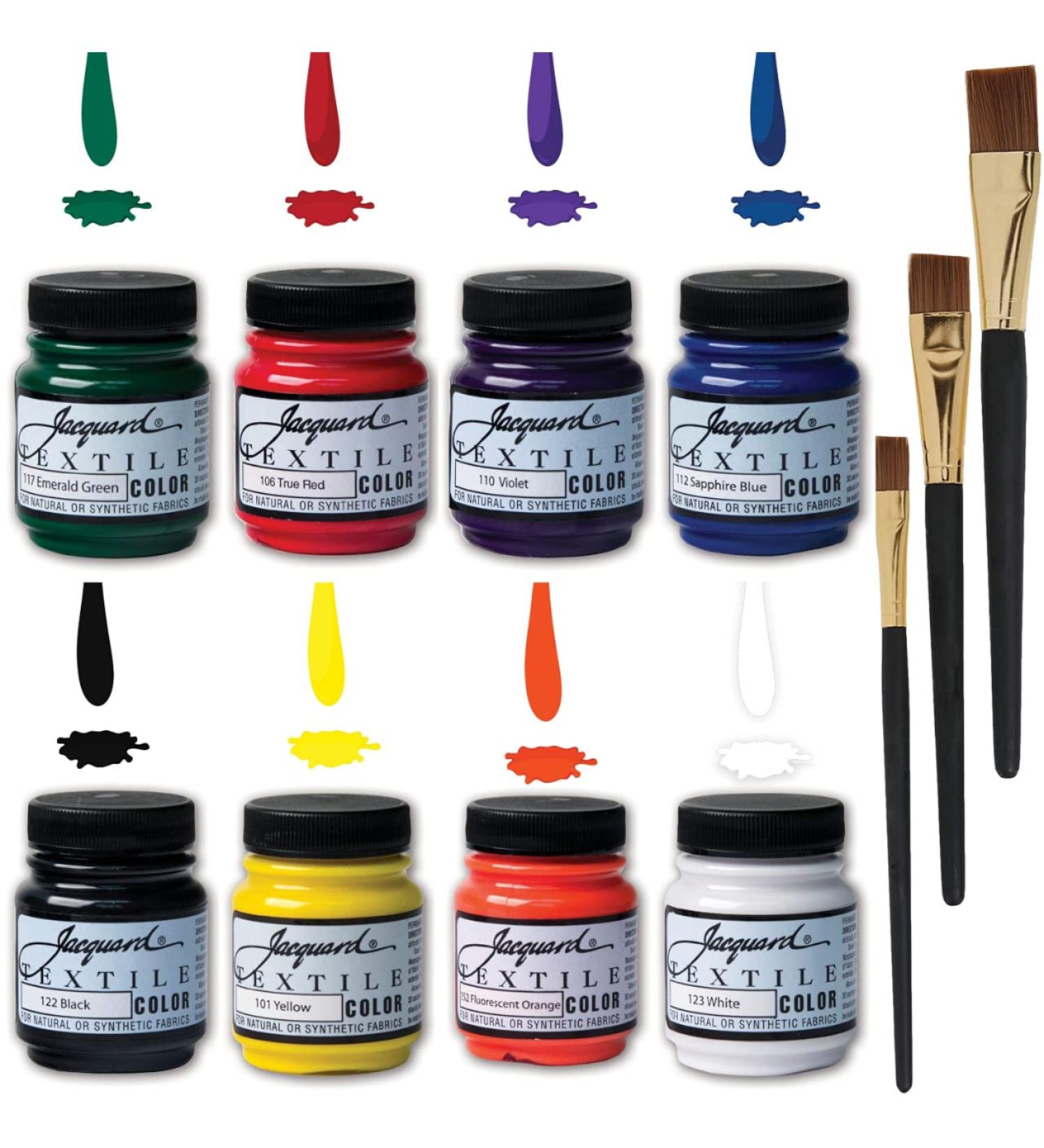 Jacquard Fabric Paint Set - 8 Colors, 2.25oz Bottles, Permanent All-Surface Paint with Brushes - Buy Online on GoSupps.com