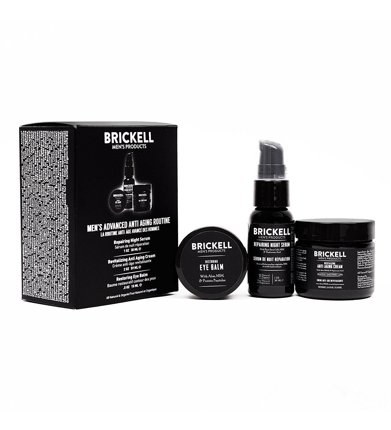 Brickell Men's Advanced Anti-Aging Skin Care Set - Night Face Cream, Vitamin C Serum, Eye Cream - Natural, Organic, Scented - Gift Set - Buy Online on GoSupps.com