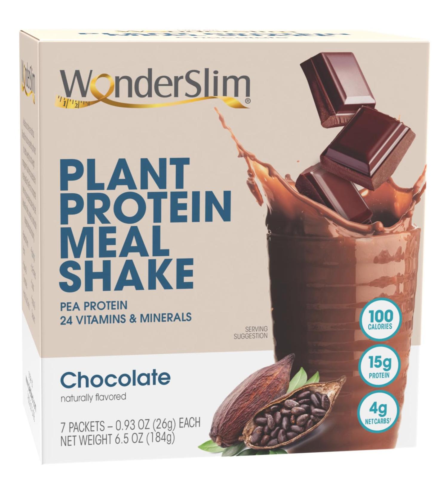 WonderSlim Plant Based Meal Replacement Shake - Keto Friendly Chocolate 15g Protein Low Carb Low Sugar Gluten Soy & Dairy Free (7 Pack - Buy Online on GoSupps.com