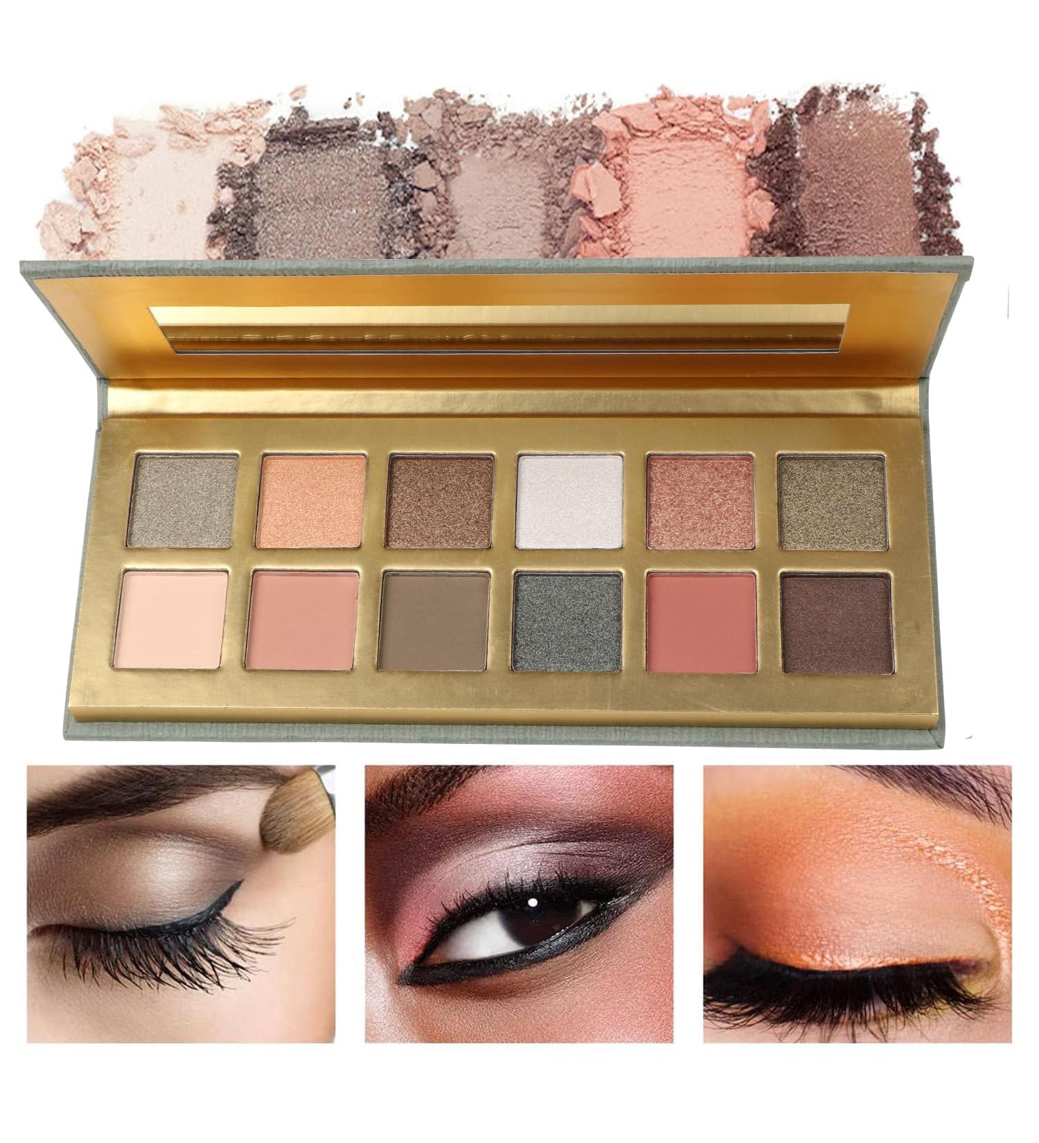 pomcral Eyeshadow Palette 12 Colors Makeup Natural Matte Shimmer Glitter Pigment Eye Shadow Pallete Metallic Eyeshadow Pallet Makeup Gift Kit - Buy Online on GoSupps.com
