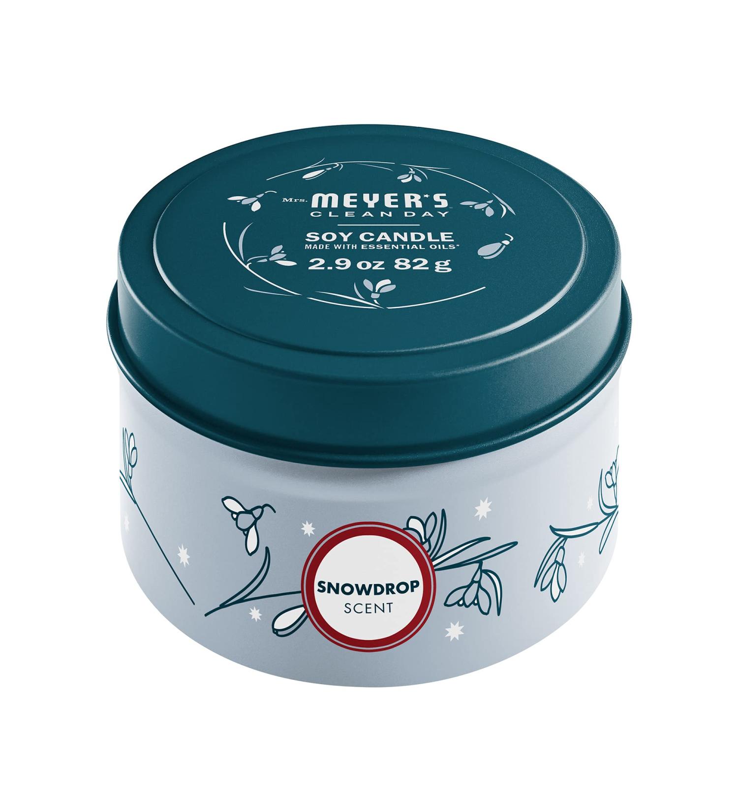 MRS. MEYER'S CLEAN DAY Snowdrop Soy Tin Candle - 12 Hour Burn Essential Oils Eco-Friendly 2.9 oz - International Shipping Available - Buy Online on GoSupps.com