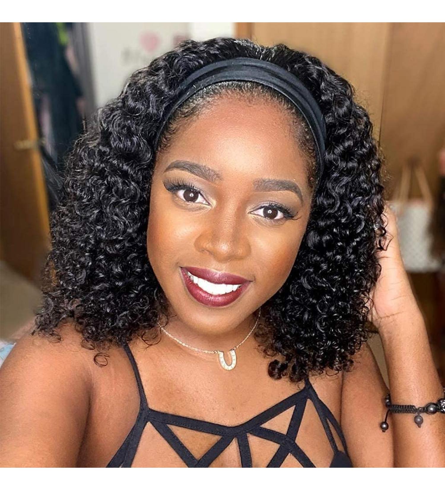 Feibibin 12 Inch Real Hair Headband Wig - Natural Curly Style for Black Women - Buy Online on GoSupps.com