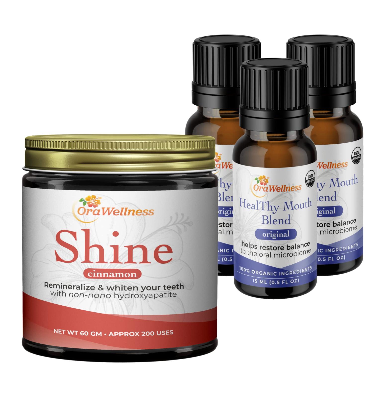 OraWellness Shine Teeth Whitening Powder & Healthy Mouth Blend Tooth Oil Set - Cinnamon Flavor - Buy Online on GoSupps.com