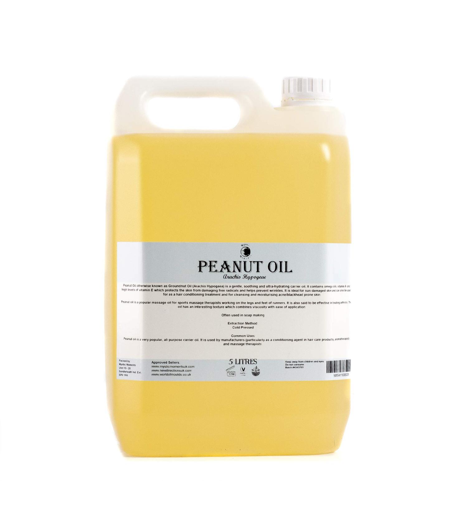 Mystic Moments Peanut Carrier Oil 10 Liters - Pure Natural & Vegan for Hair Face Nails Aromatherapy & Massage - GMO-Free - Buy Online on GoSupps.com