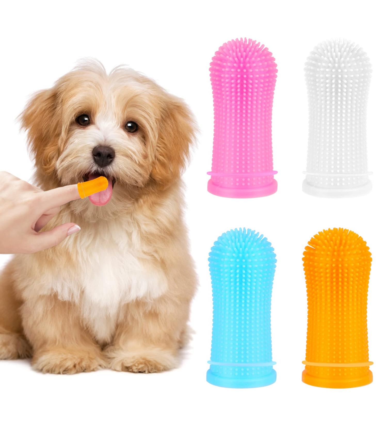 Pack of 4 Finger Toothbrushes for Dogs - Dental Care for Small Medium & Large Breeds - Buy Online on GoSupps.com