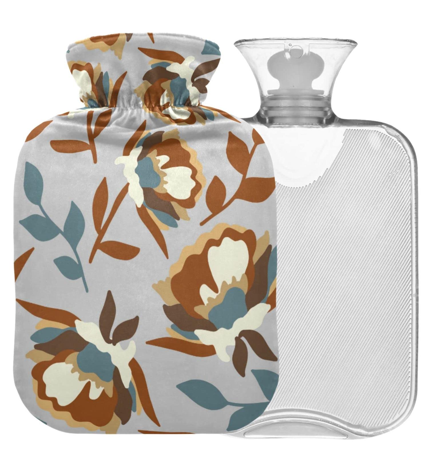 Naanle Peonies & Poppy Flowers Hot Water Bottle - 1L Transparent Heat & Cold Therapy for Pain Relief Bed Hand & Feet Warmer - Buy Online on GoSupps.com