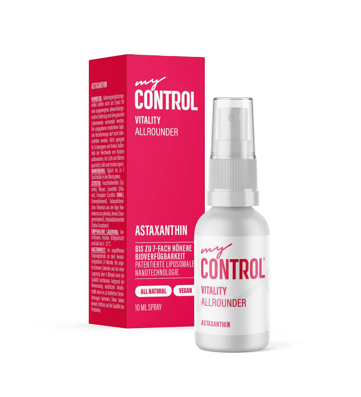My Control Vitality Astaxanthin Spray | 10ml Natural Antioxidant | 7x Bioavailability | Vegan Cell & Organ Support | Easy Application - Buy Online on GoSupps.com