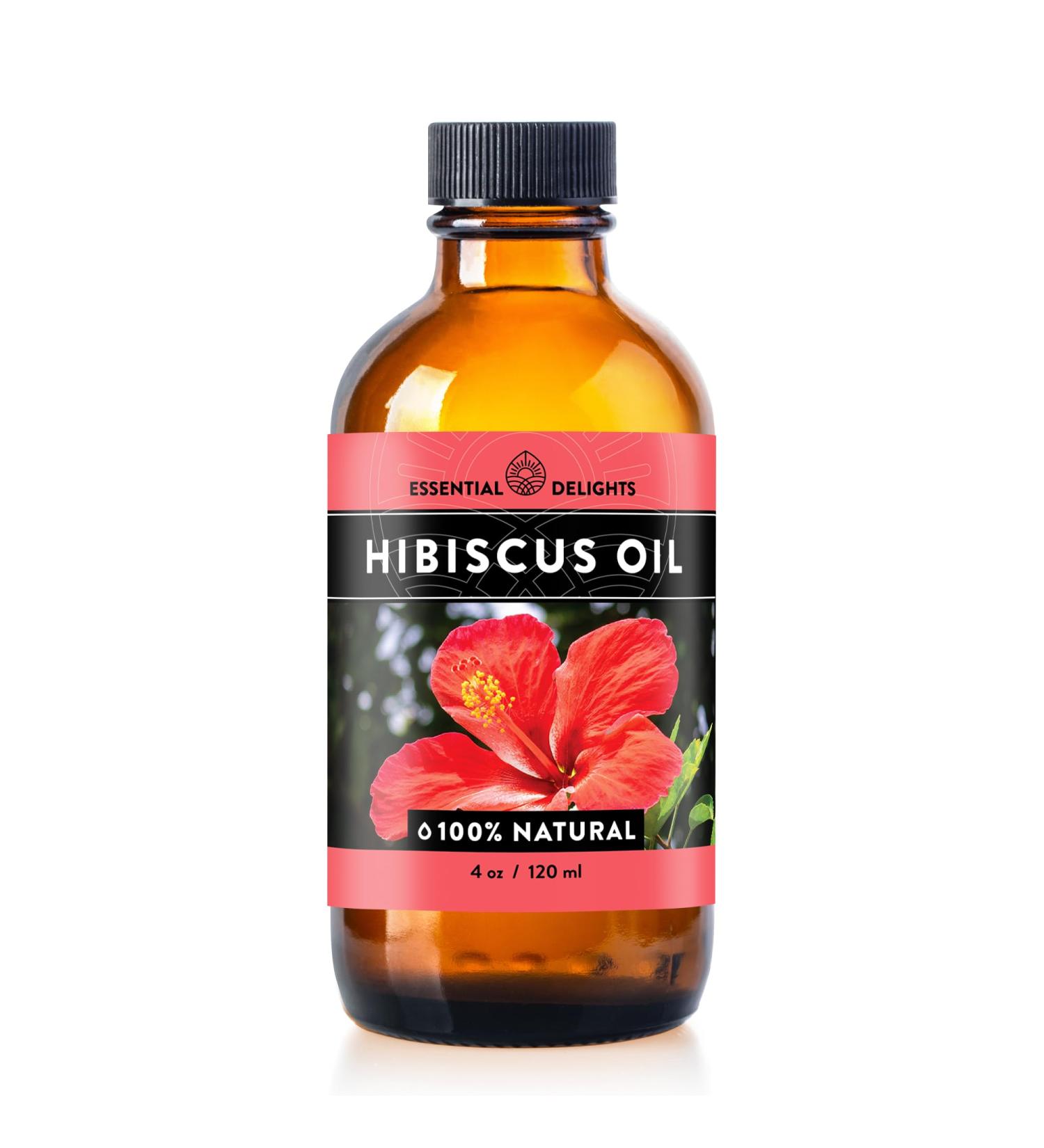 Hibiscus Oil by Essential Delights - Premium Cold Pressed Carrier Oil (4 oz.) | for Skin Face Body Hair Revitalization | Hibiscus 4 Fl Oz (Pack of 1)