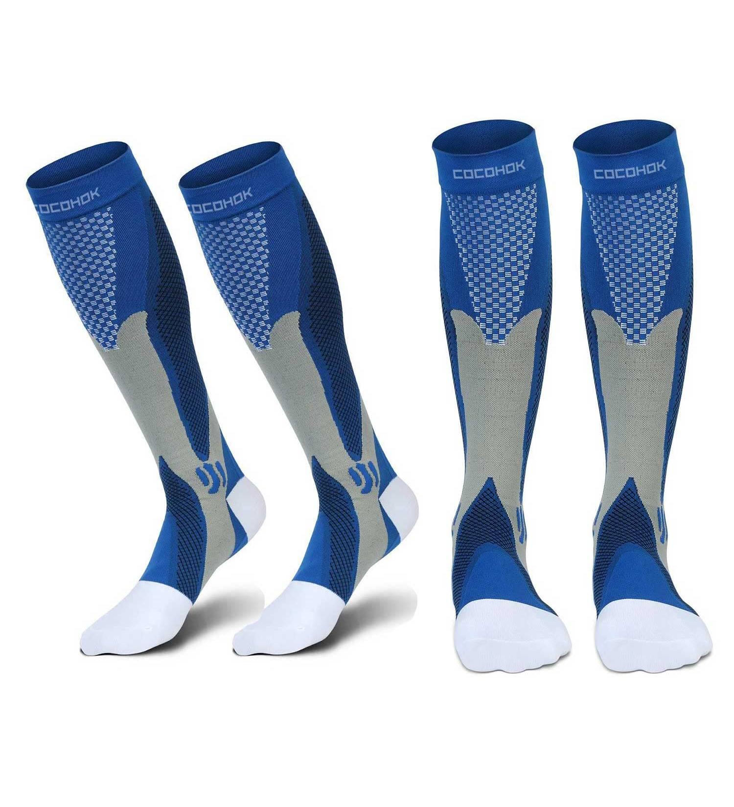 Cocohok Compression Stockings for Sports | Men & Women | Enhance Performance Endurance & Blood Circulation | 2 Pairs in Blue (38-42) - Buy Online on GoSupps.com