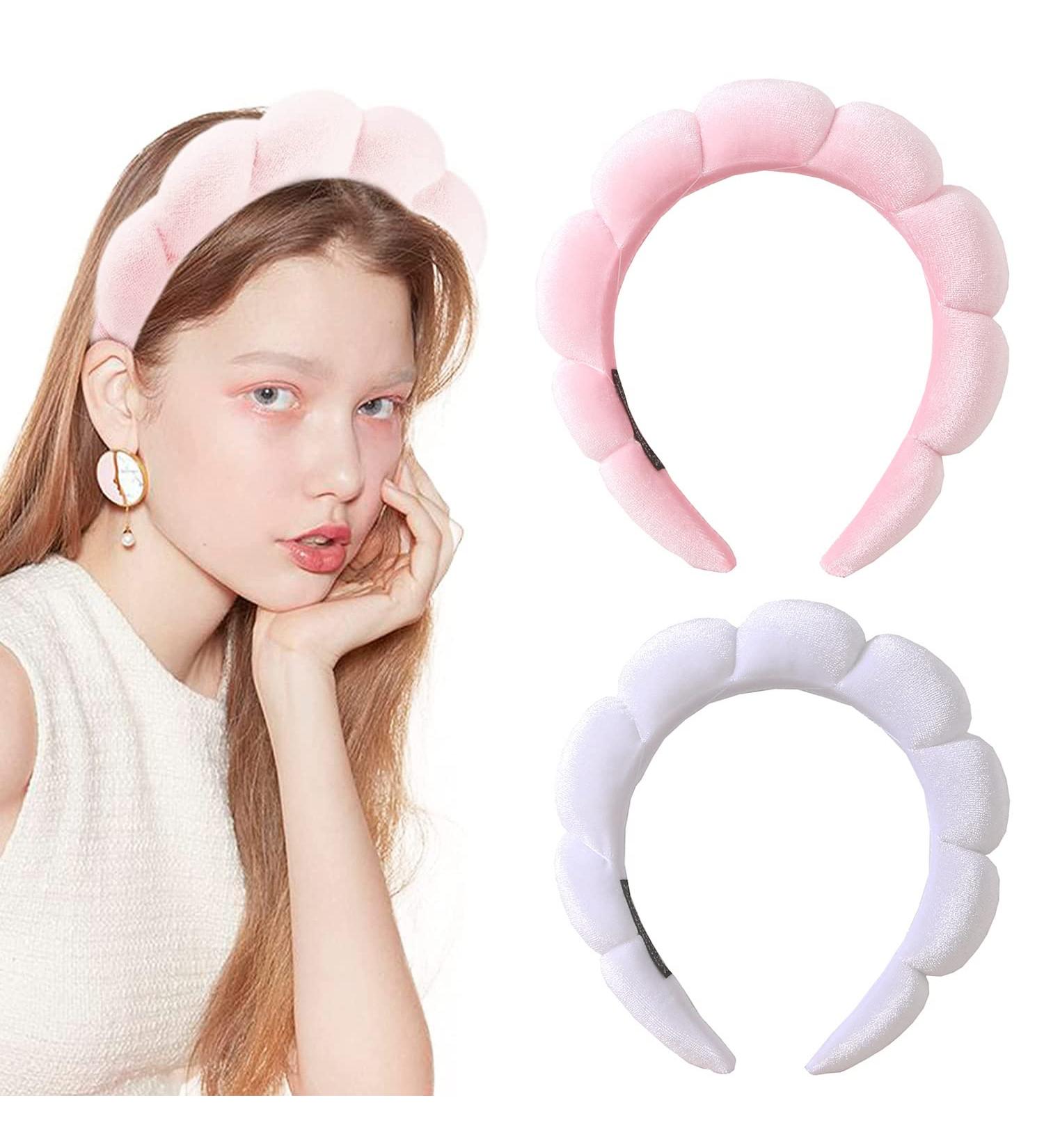 Qearl Spa Puffy Headband for Women 2 Pack - Soft Sponge Headbands for Skincare, Makeup Removal, Shower - Hair Accessory Set - Buy Online on GoSupps.com
