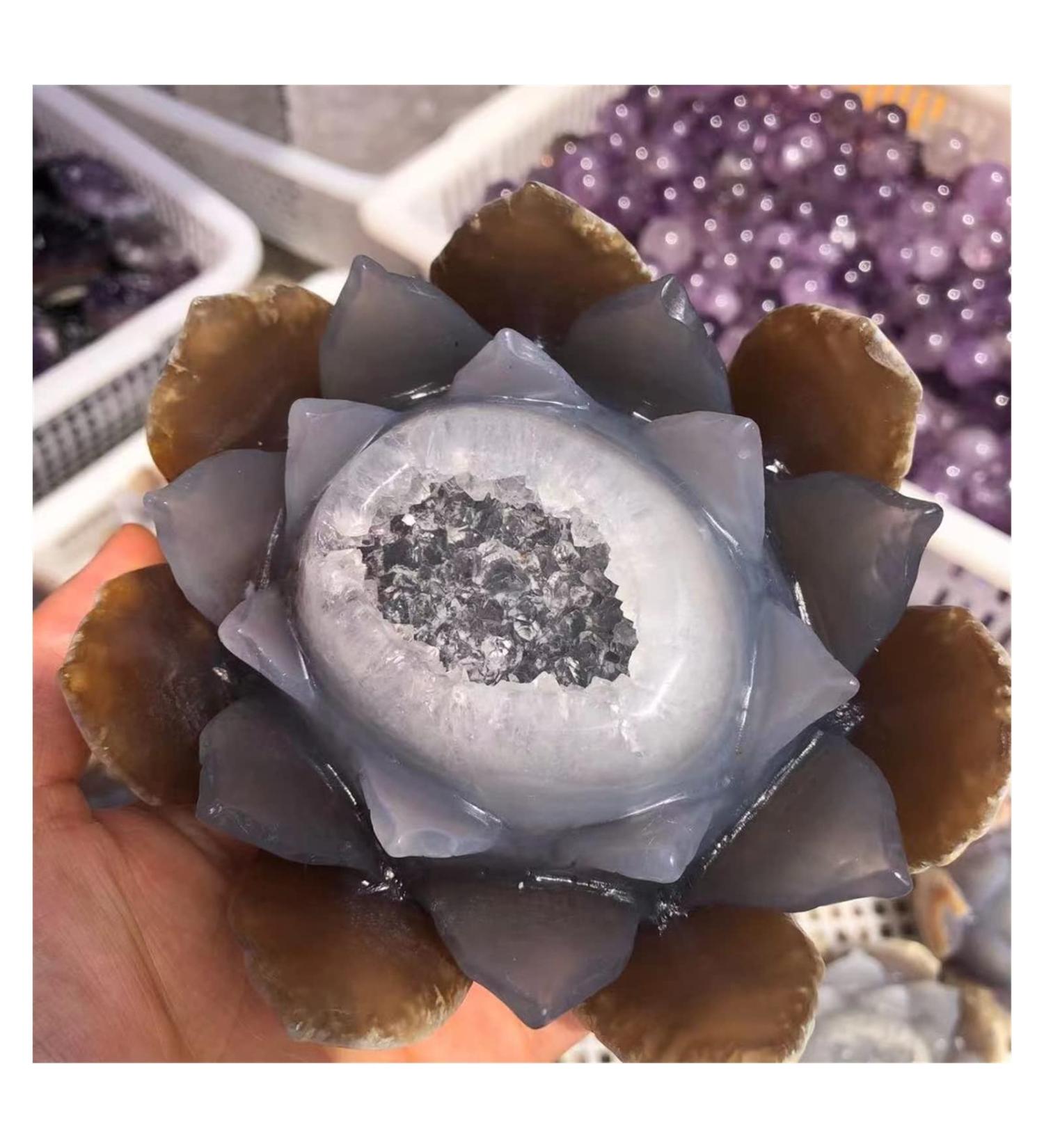 Natural Agate Geode Crystals Feng Shui Druzy Gemstones Quartz Water Lotus Ornament for Home Decoration ZJGIDTEM 1pc - Buy Online on GoSupps.com
