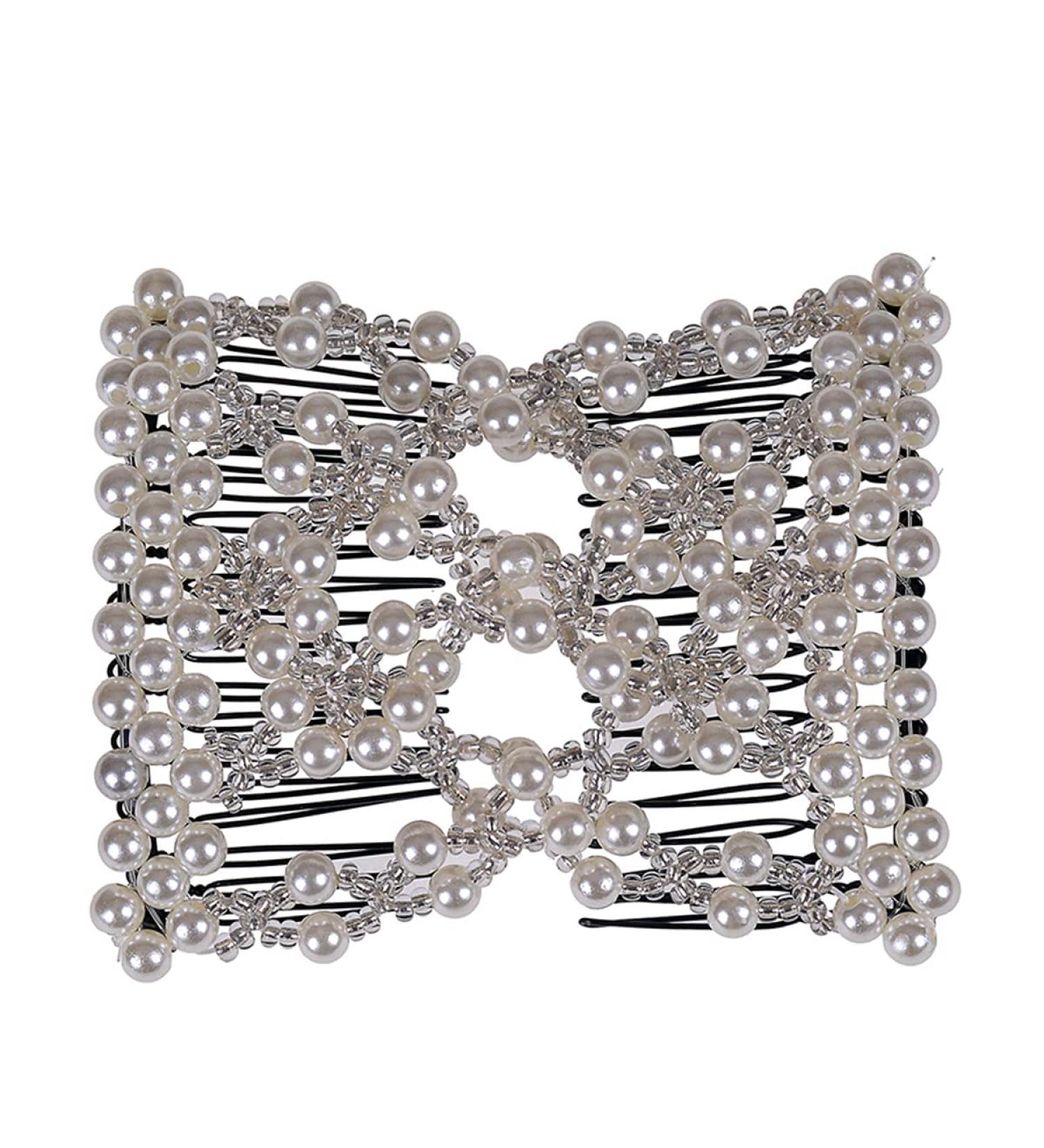 FXBLING Beads Hair Combs Double Clips - White Hair Accessory for Women and Girls - 9 x 7.5 cm - Buy Online on GoSupps.com