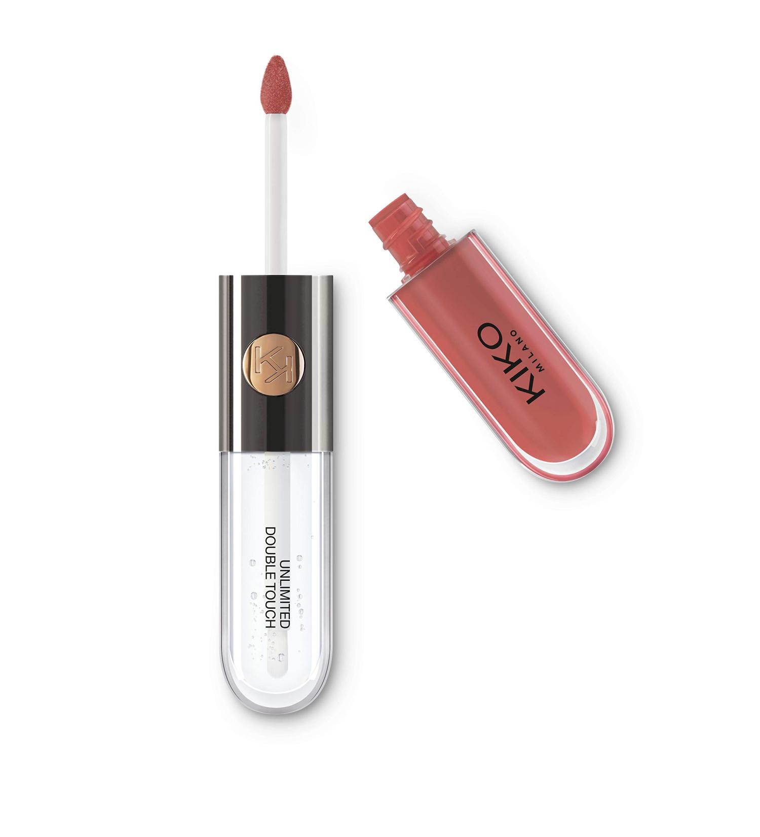 KIKO Milano Unlimited Double Touch 103 | Liquid lipstick with a bright finish in a two-step application. Lasts up to 12 hours. No-transfer base colour 103 Natural Rose single