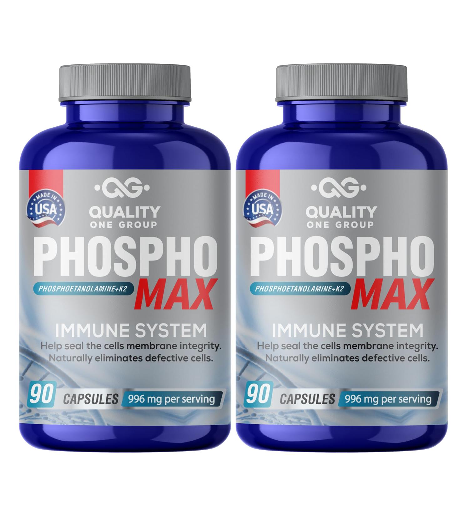Phosphomax - Fosfoetanolamina - Unique Blend of Phosphoethanolamine to Boost Your Immune System- Natural Fosfoetalonamina 26 Years of Researched Formulation - 180 Capules - Buy Online on GoSupps.com