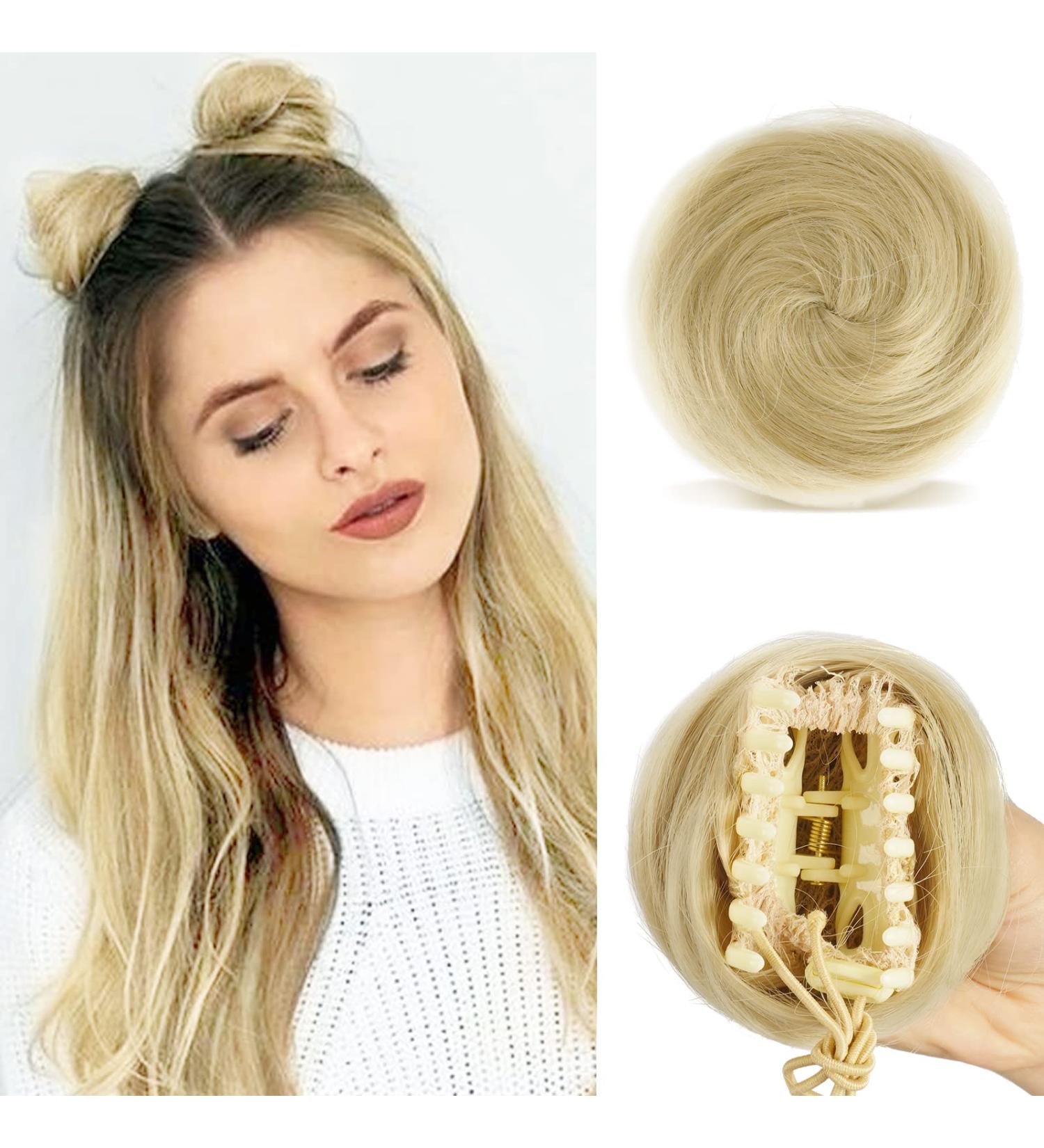 Sofeiyan Mini Claw Clip Hair Bun Extension - Cat Ears Updo Space Bun Accessory - Golden/Bleach Blonde Mix - 2PCS - Buy Online on GoSupps.com
