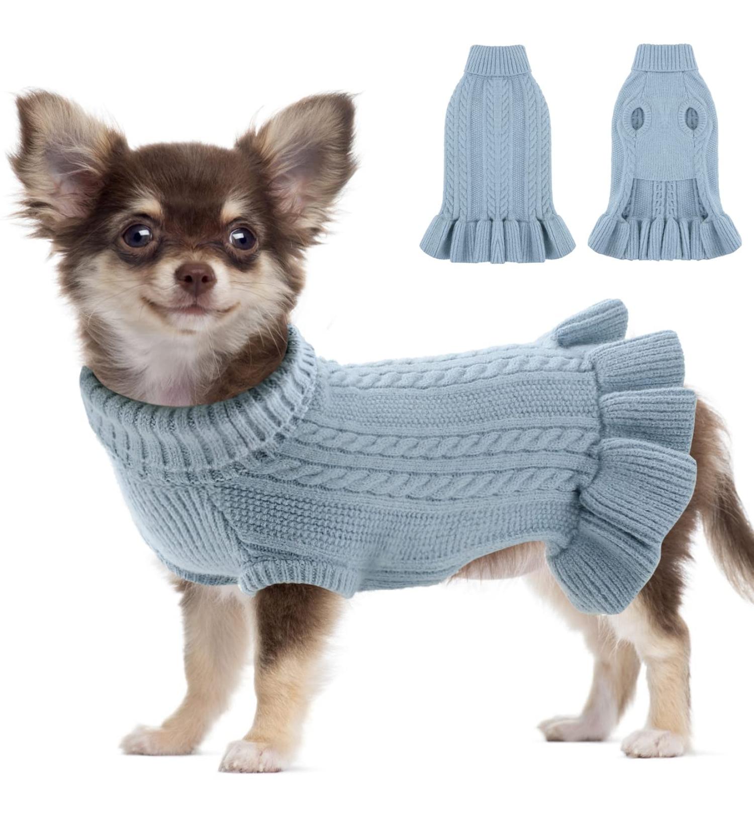 Classic Dog Sweater Dress | Winter Warm Knitted Coat for Medium & Large Dogs | Cozy Pet Costume in Hazeblue - XXLarge - Buy Online on GoSupps.com