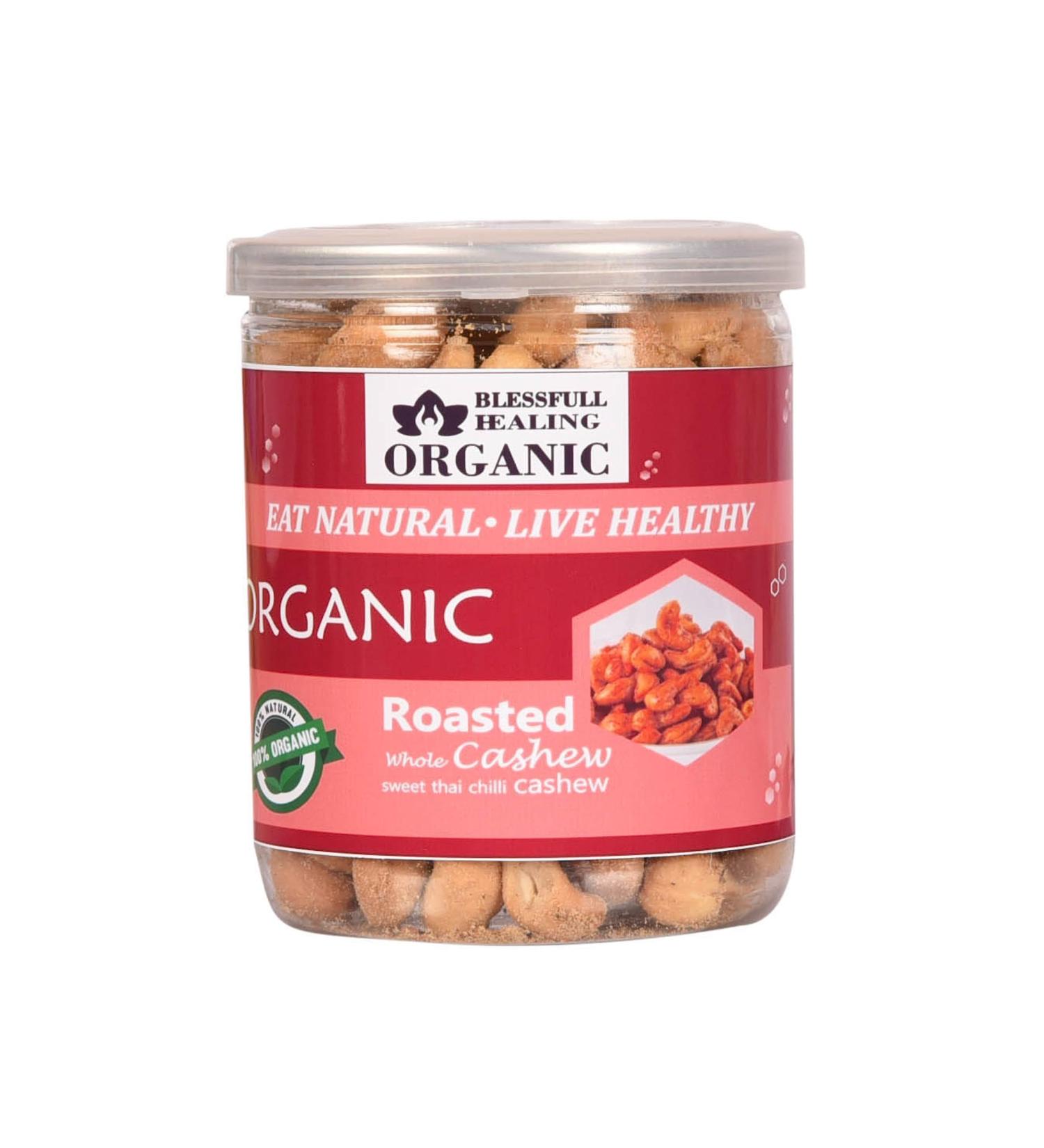 Blessfull Healing Organic Natural Vegan Sweet Thai Chilli Roasted Whole Cashew Nuts Crunchy Kaju 300 Gram - Buy Online on GoSupps.com