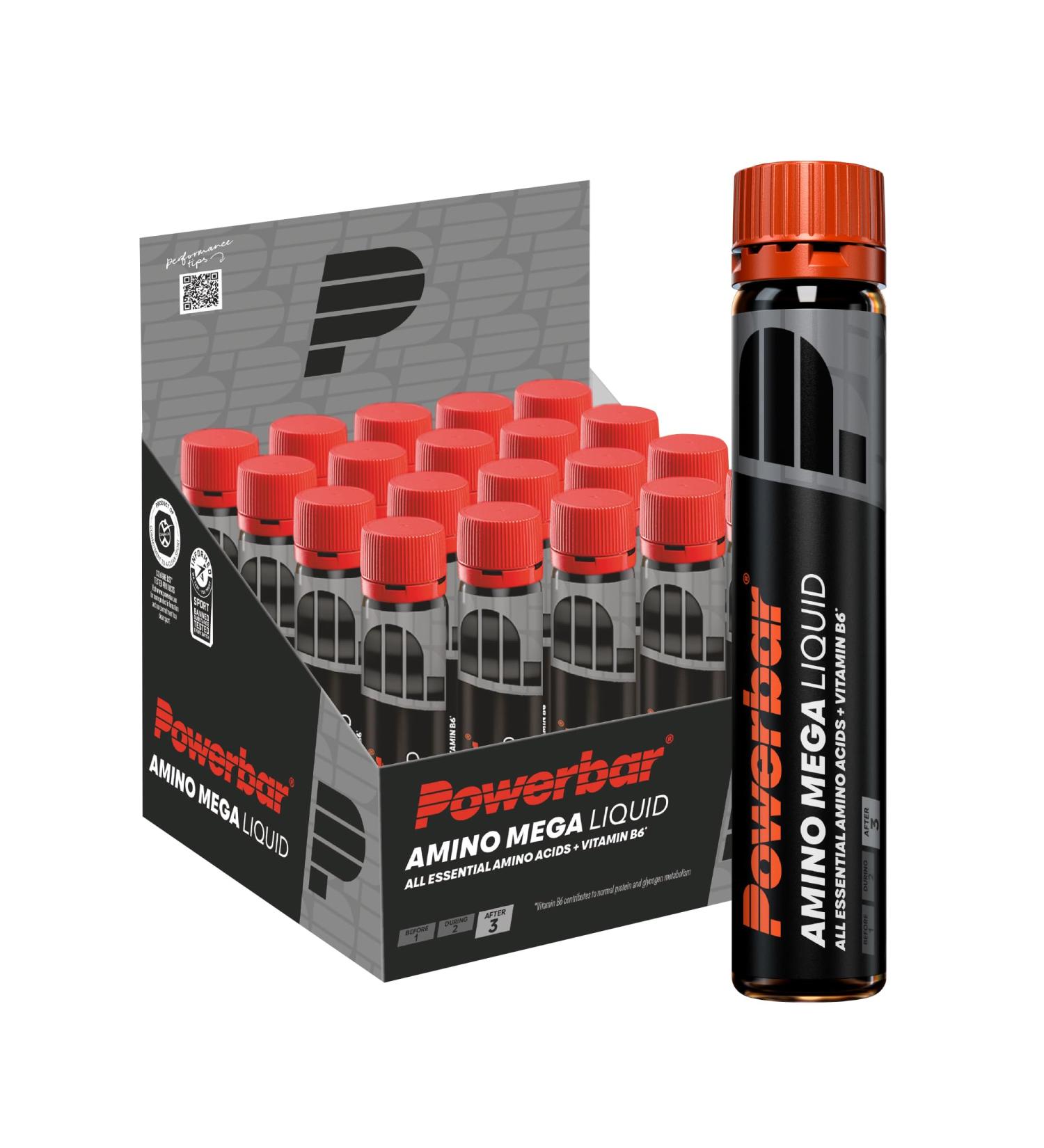 Powerbar Black Line Amino Mega Liquid 20x25ml - Boost Energy with Vitamin B6 - International Shipping Available - Buy Online on GoSupps.com