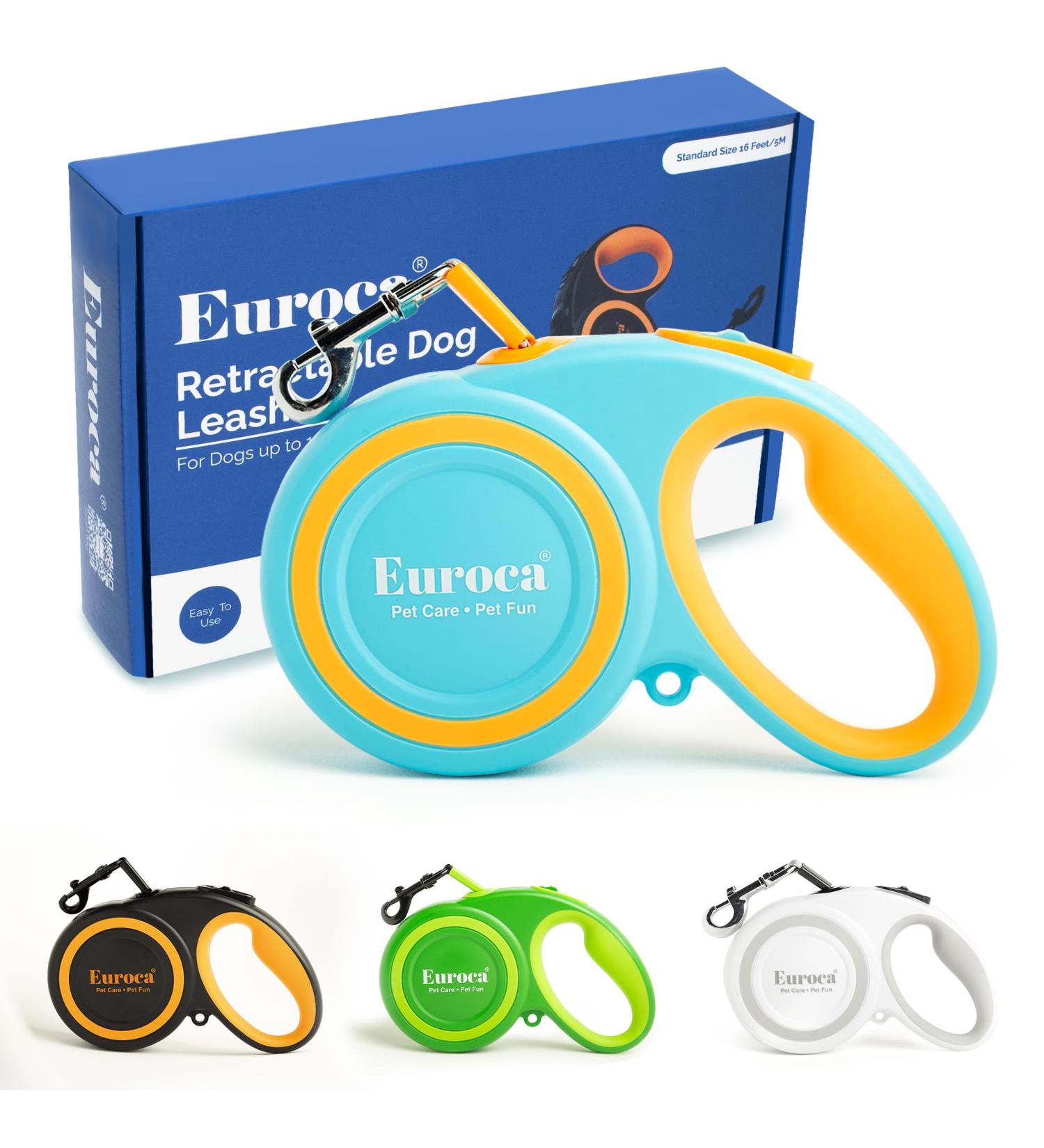 Euroca Retractable Dog Leash for Small Medium and Large Dogs Up to 110LBS- 16' Heavy Duty Reflective Nylon Tape Tangle-Free Quick-Lock Braking System Anti-Slip Handle (Medium Blue) Medium Blue - Buy Online on GoSupps.com
