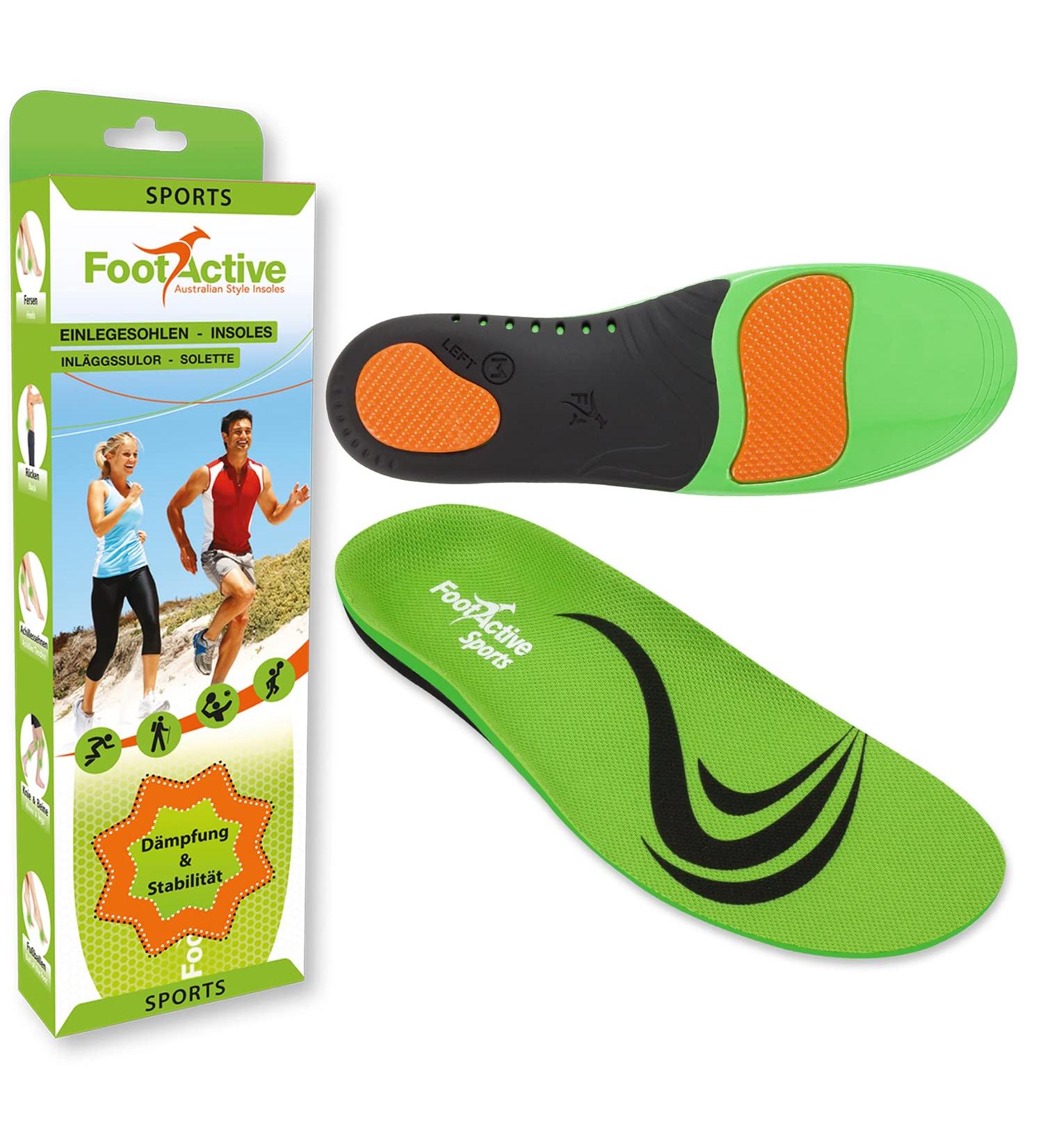 FootActive SPORTS Insoles Green - Size 3/4.5 UK | Orthotic Inserts for Active Support - Buy Online on GoSupps.com