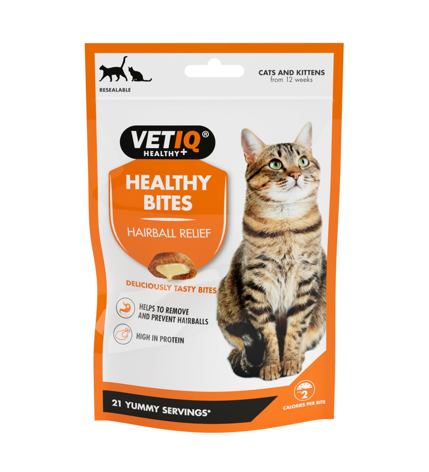 VetIQ Healthy Bites Hairball Remedy Cat Treats 8x 65g Helps Prevent & Remove Cat Hairballs Cat Supplement with No Artificial Ingredients Cat & Kitten Health Omega 3 & 6 Fatty Acids Chicken 65 g (Pack of 8) - Buy Online on GoSupps.com