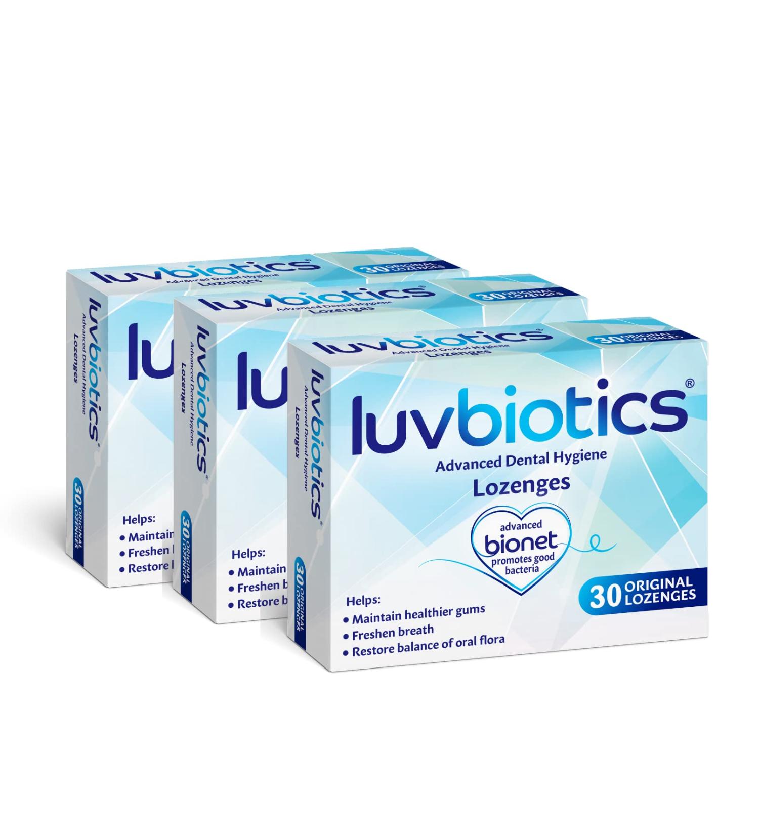 Luvbiotics Advanced Dental Hygiene Lozenges - Original Flavor | Promote Good Bacteria & Freshen Breath | Probiotic Treatment for Adults | 3 Packs of 30s - Buy Online on GoSupps.com