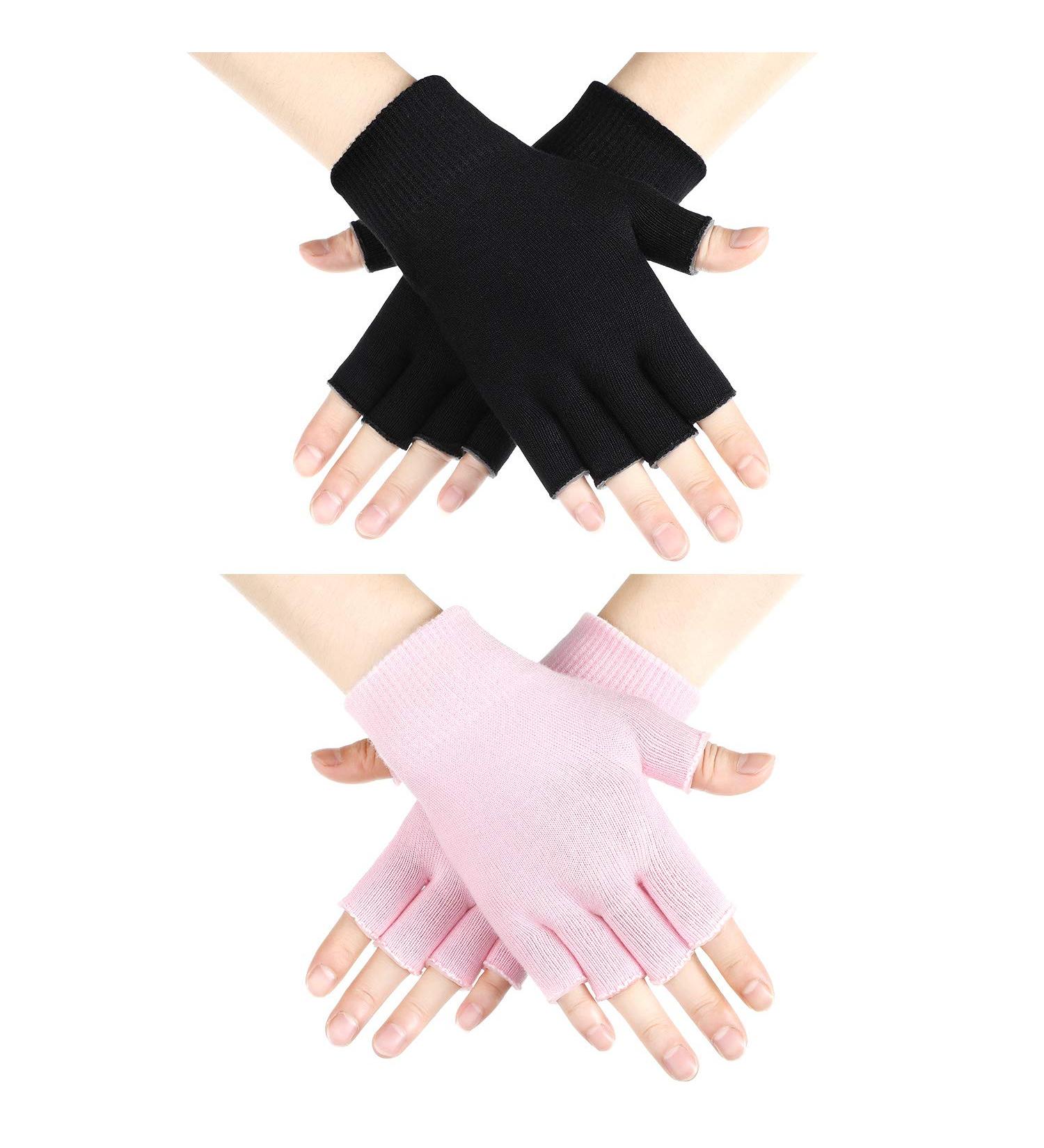 2 Pairs Moisturizing Fingerless Gloves for Dry, Rough, and Cracked Hands - Pink and Black - Buy Online on GoSupps.com