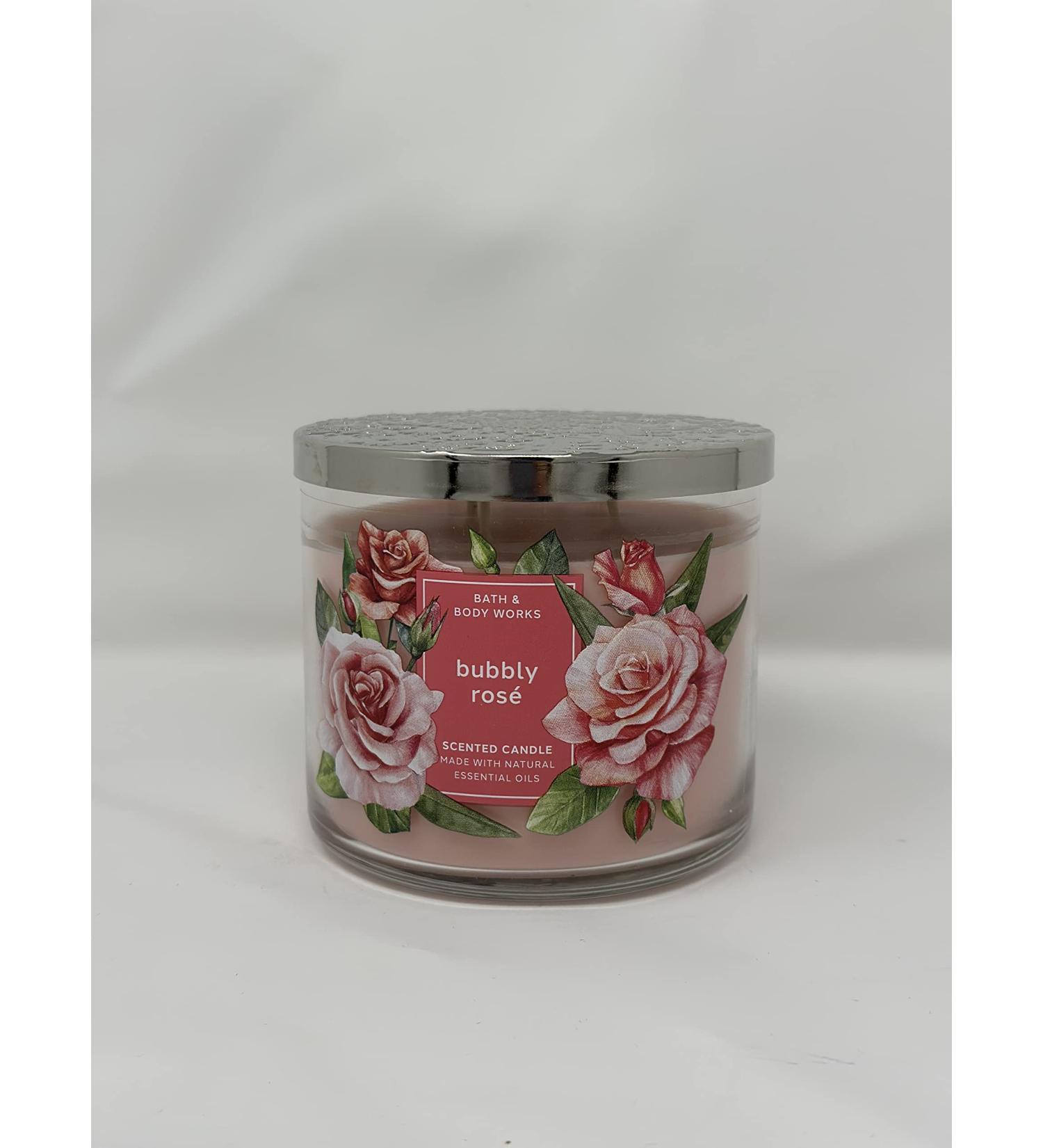Bubbly Rose 3 Wick Candle 14.5 oz / 411 g Made with Natural Essential Oil