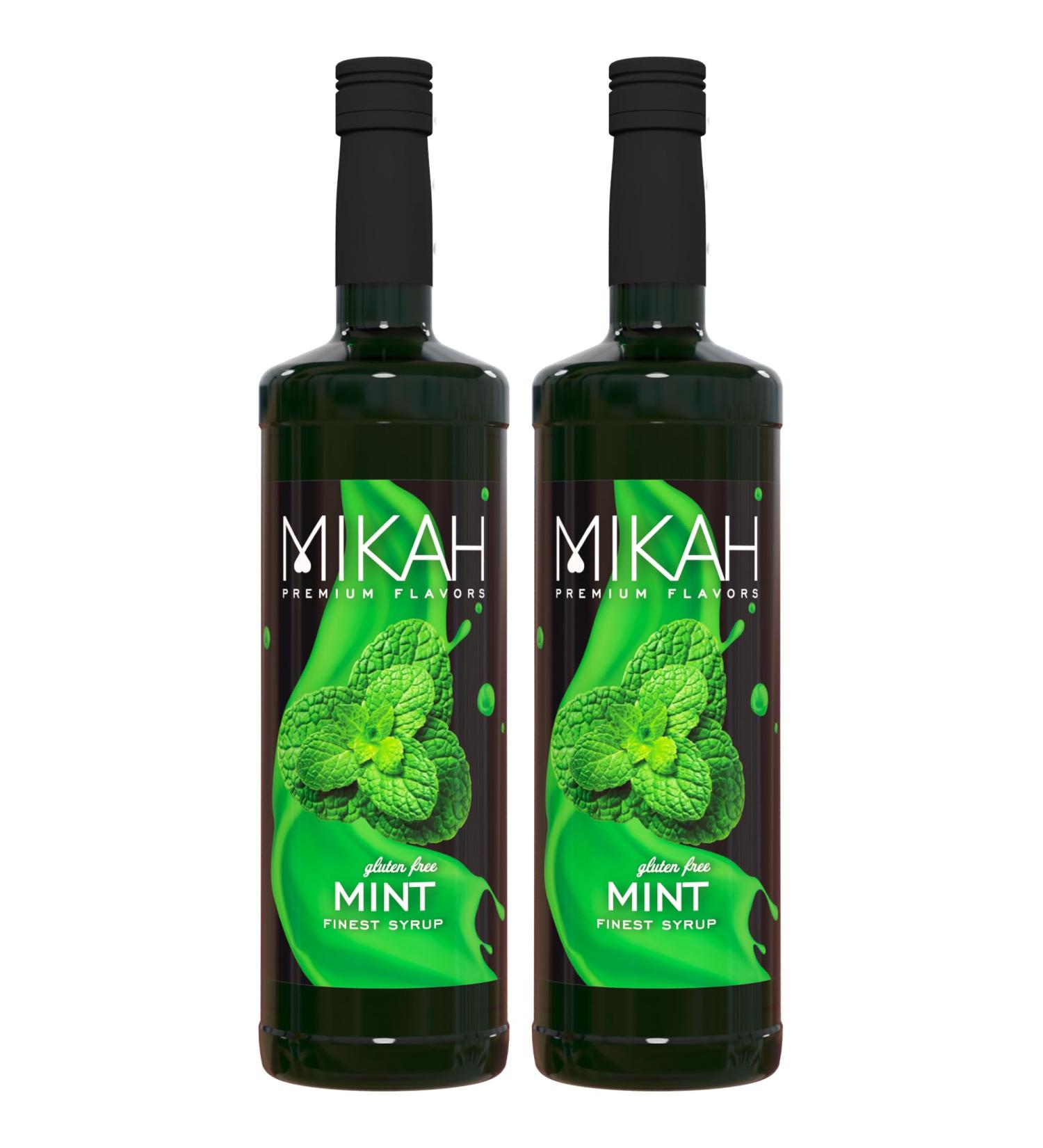 Mikah - Premium Flavors - Mint (Menta) x2 | Sirop pour boissons et desserts | Usage professionnel | 2 bouteilles de 1 litre (2x1000ml) - Buy Online on GoSupps.com
