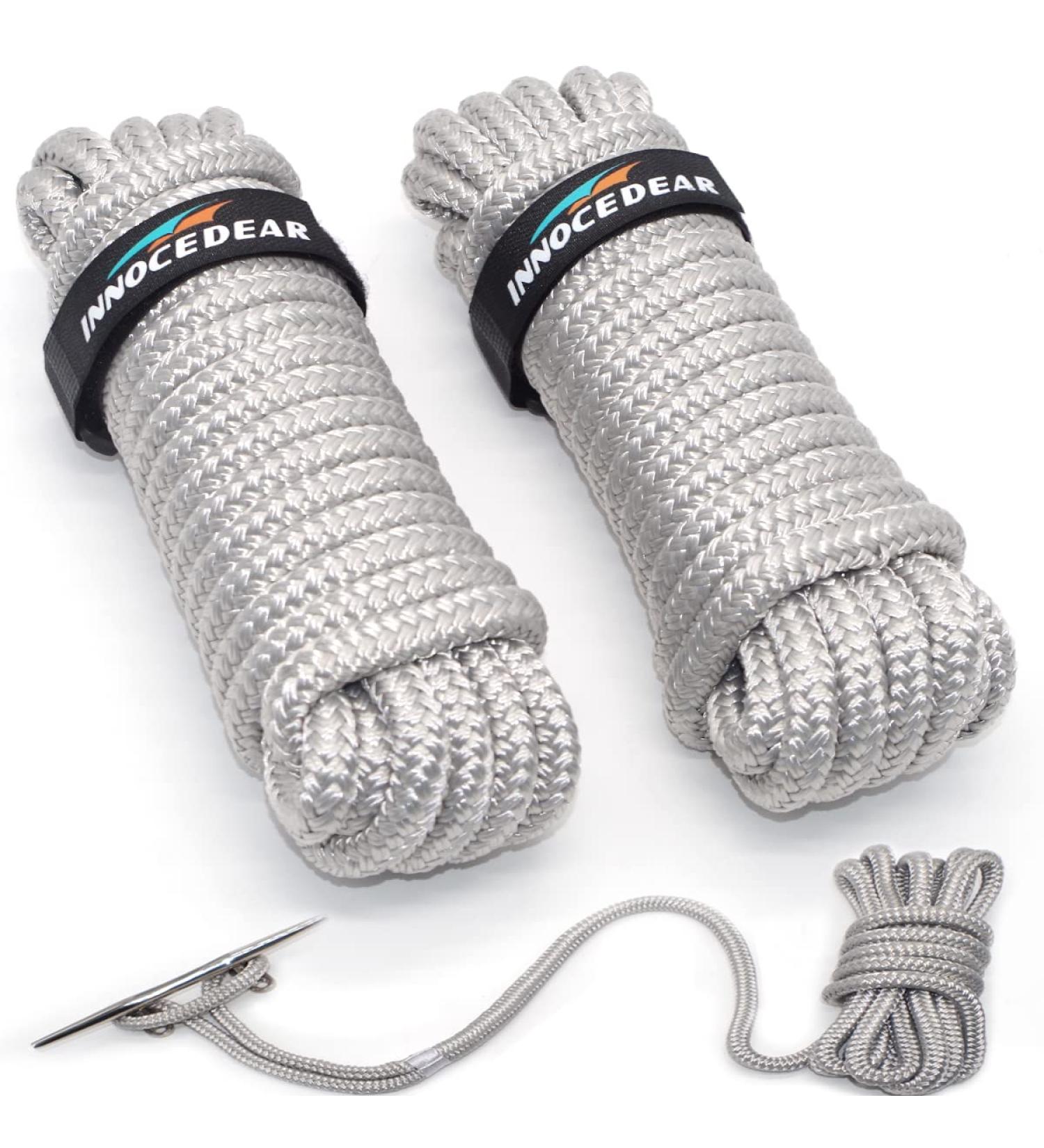 InnoCedear 2 Pack Premium Gray Dock Lines - 1/2 x 25', Double Braided Nylon Mooring Lines for Marine Boats - Buy Online on GoSupps.com