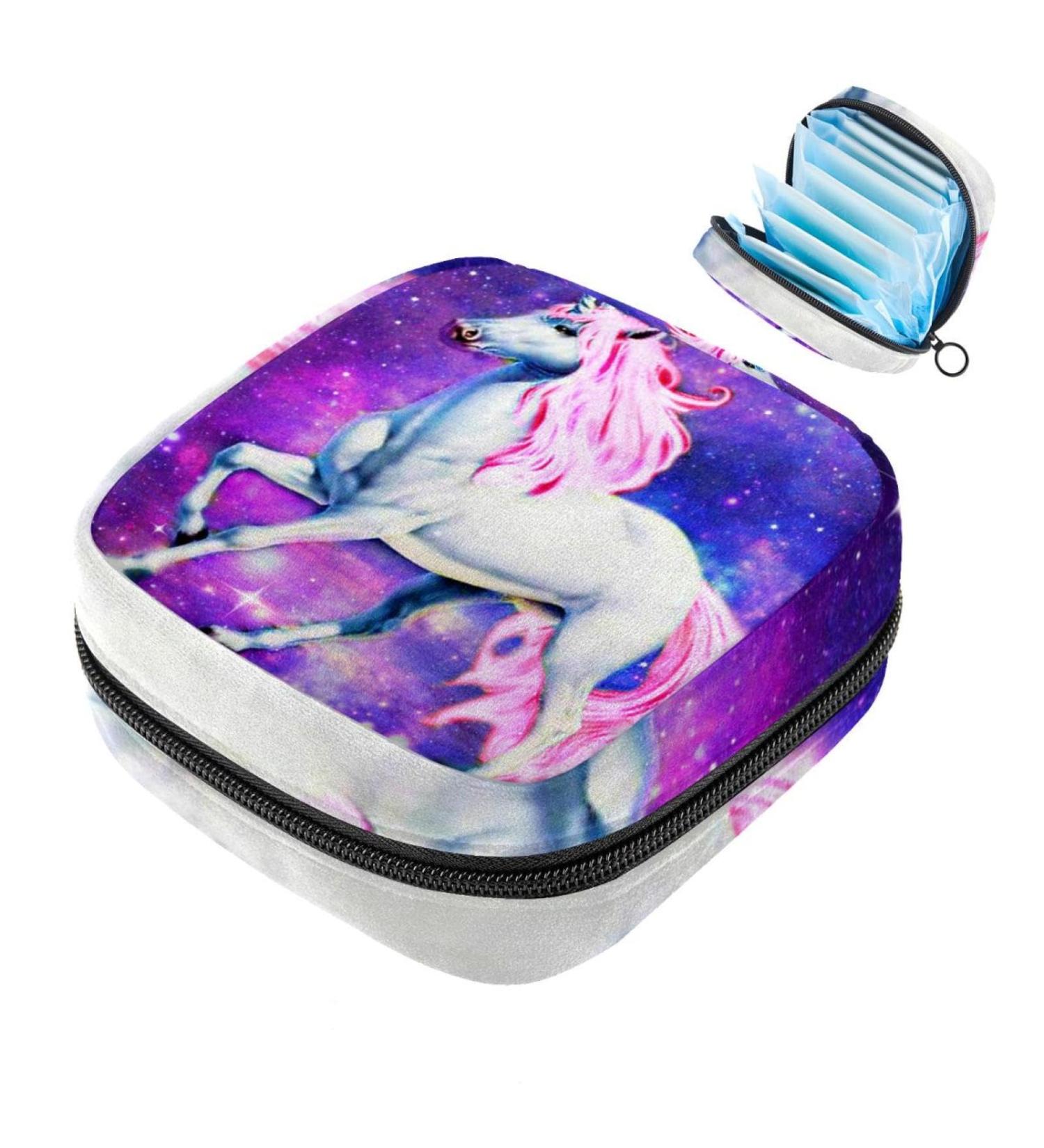 Javenproeqt Women's Bandages Storage Bag - Large Reusable Organizer for First Period - Glitter Unicorn Galaxy Purple - 17x17x12 cm - Buy Online on GoSupps.com