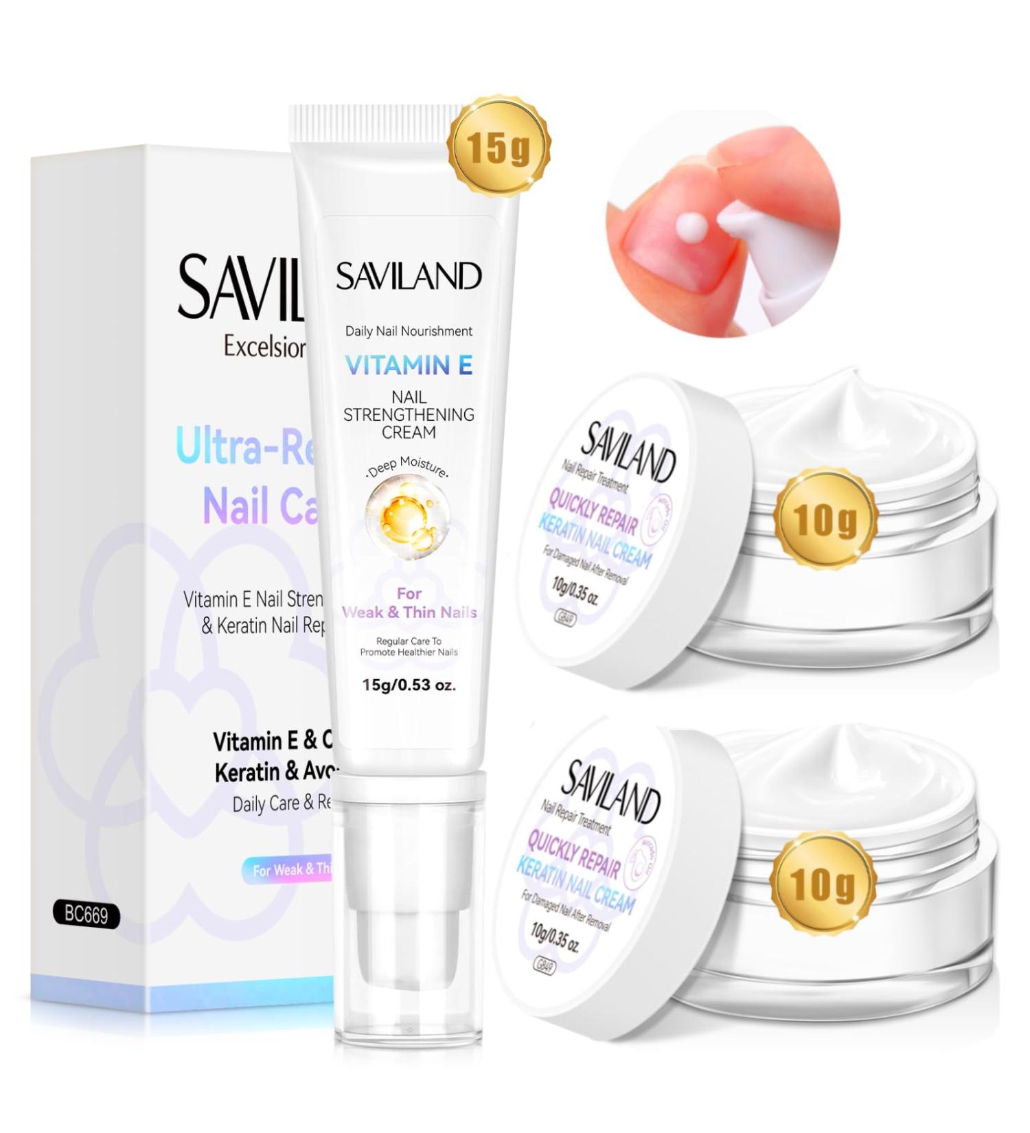 SAVILAND Nail Strengthening Cream with Vitamin E - Ultra-Repair Cuticle Cream for Dry Damaged Nails & Cuticles | Deep Nourishing Daily Home Care - Buy Online on GoSupps.com