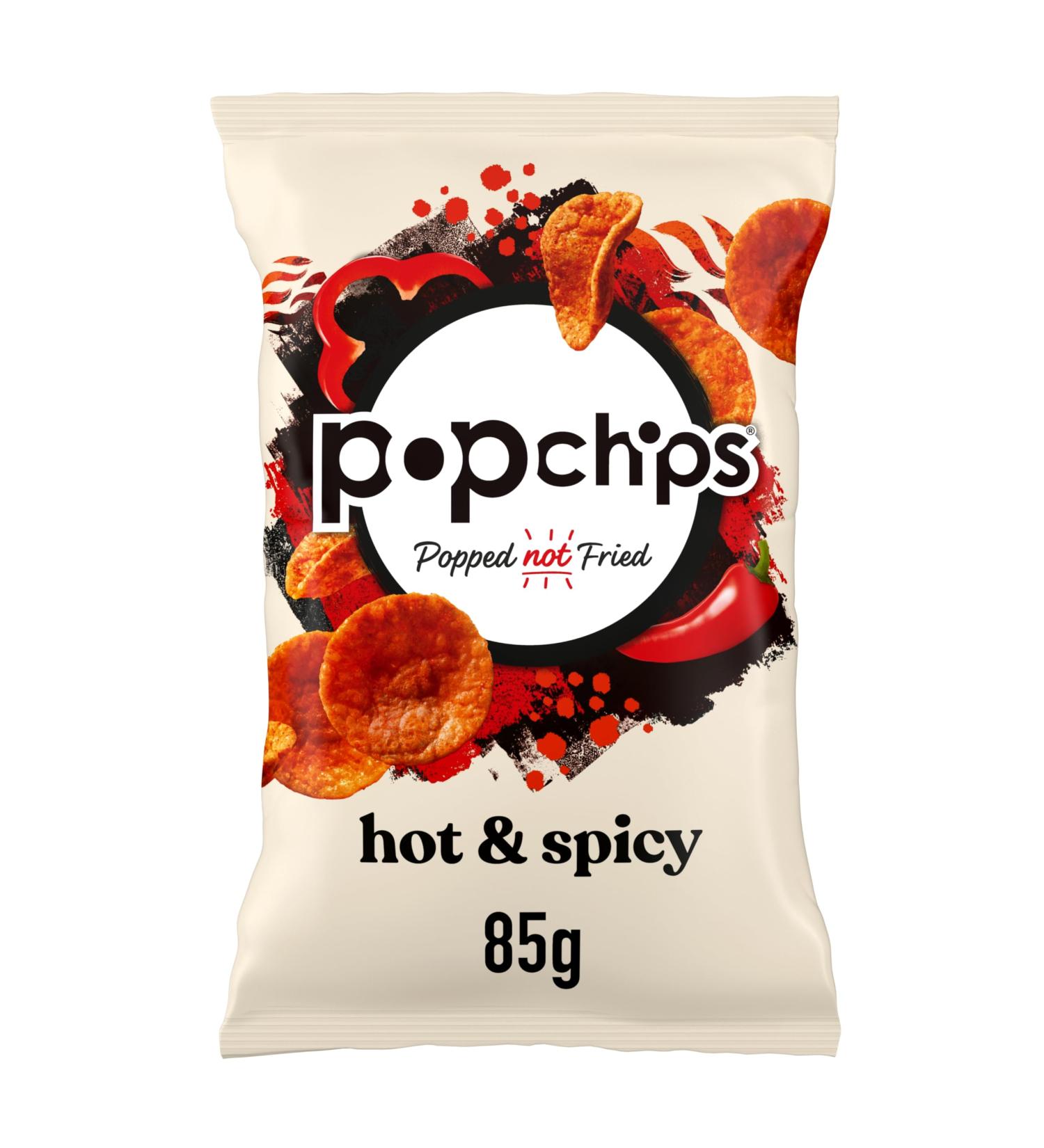 popchips - HOT & SPICY Sharing Crisps 85g (Multipack BOX of 8) - Popped not fried No artificial flavours or colours Suitable for vegans Hot & Spicy 1 count (Pack of 8) - Buy Online on GoSupps.com