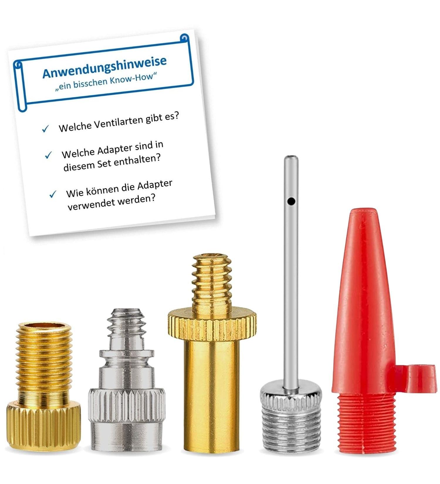 HiLo Sports Set of 5 Bicycle Valve Adapters for DV SV AV - Ideal for Air Mattresses & Balls | International Shipping - Buy Online on GoSupps.com