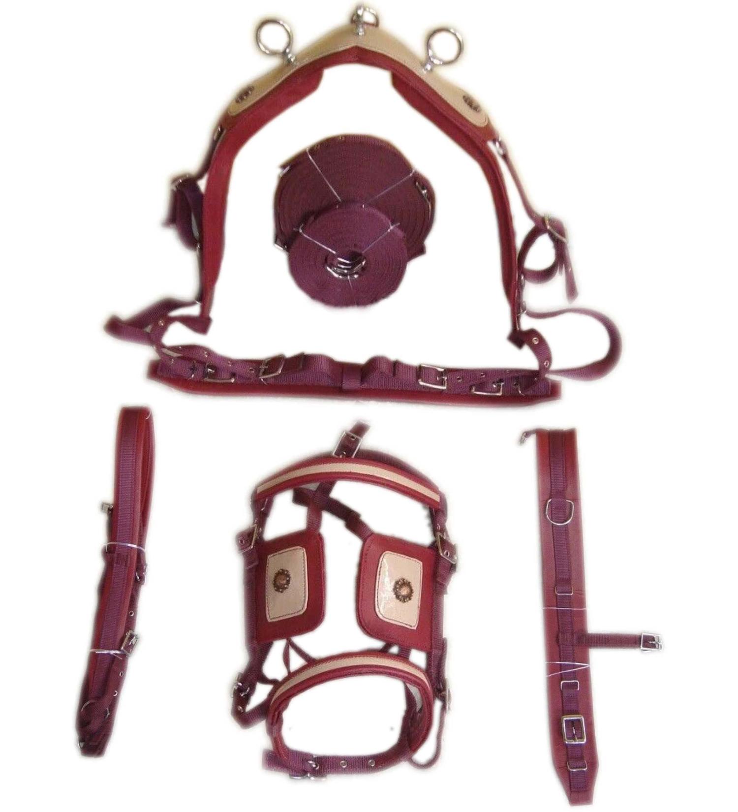 SHOWMEN CRAFT Cherry/Beige Synthetic Patent Nylon Horse Driving Harness & Designer Bridle (COB) - Durable & Stylish for Equestrian Excellence - Buy Online on GoSupps.com