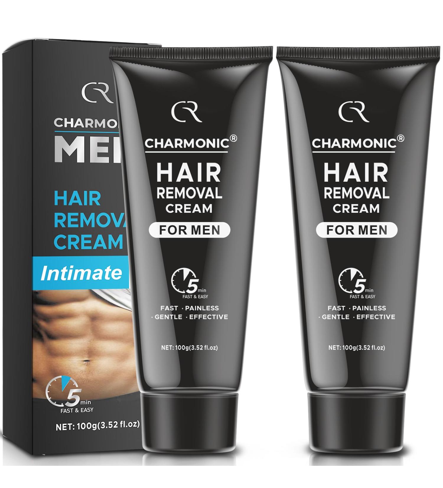 Hair Removal Cream Charmonic Intimate/Private Area Hair Remover for Men Fast & Painless Hair Removal for Underarm Chest Back Legs and Arms Depilatory Cream for Unwanted Coarse Body Hair (Black 2 pcs) - Buy Online on GoSupps.com