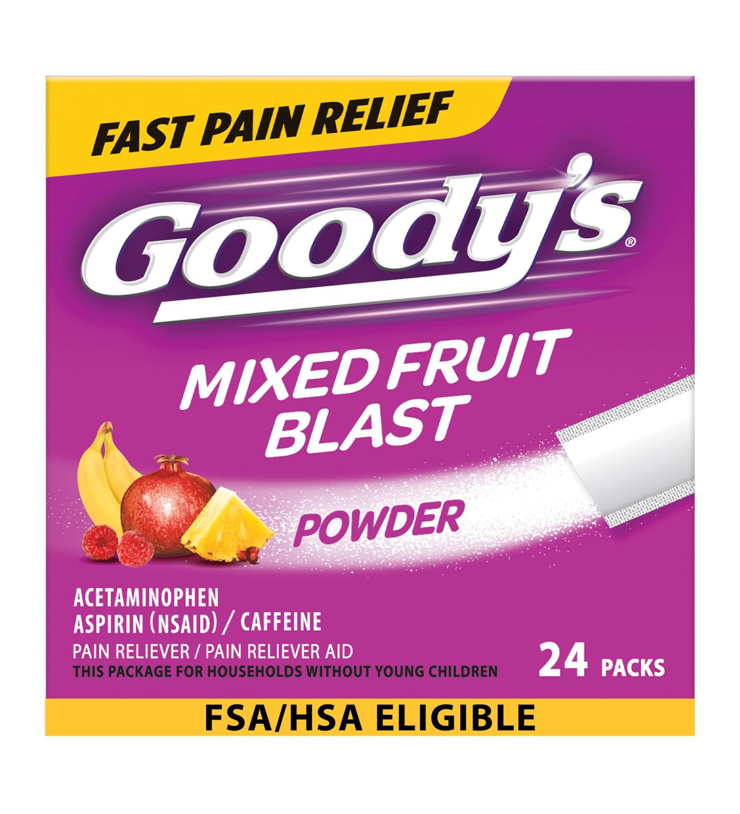 Goody's Pain Relief Powders Extra Strength Headache Powder Mixed Fruit Blast 24 ct (Pack of 1) 24 Count (Pack of 1) Mixed Fruit Powders - Buy Online on GoSupps.com